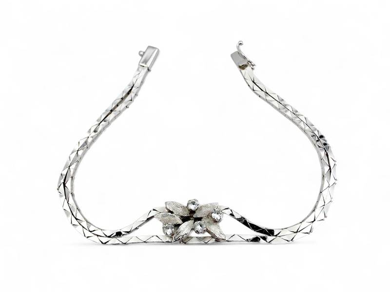 Vintage 835 Silver Floral Bracelet With White Stones - 18 cm von detaschmuck