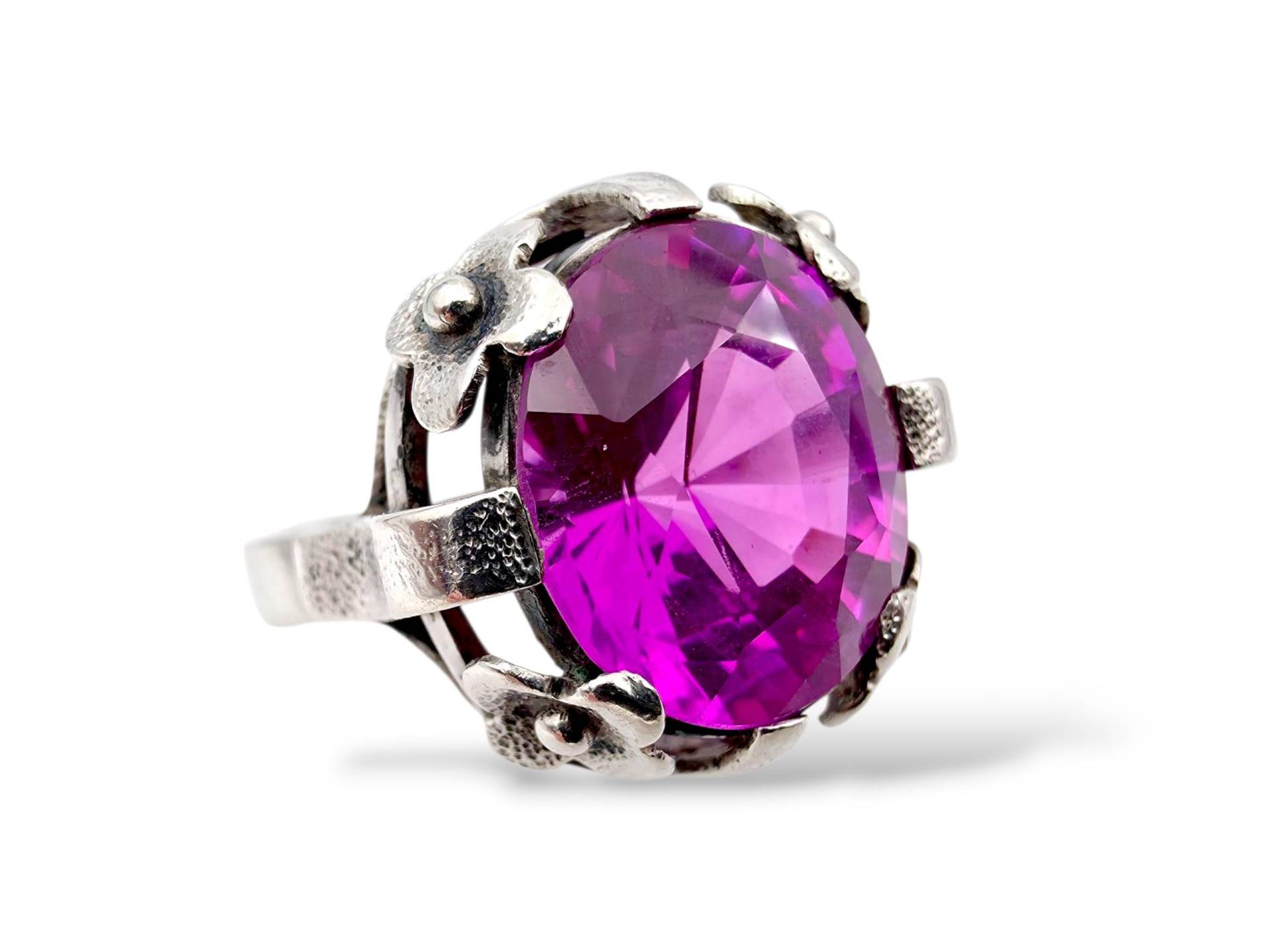 Vintage 835 Silver Flower Ring | Large Pink Stone 1950S Art Nouveau Floral Design Handmade European Jewelry Size 56 von detaschmuck