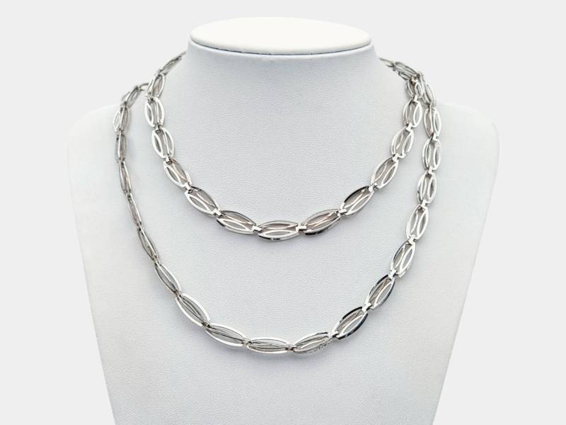 Vintage 835 Silver Link Necklace - Elegant Oval Chain Design, Double Strand Option 78cm von detaschmuck