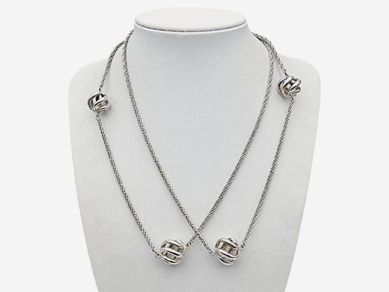 Vintage 835 Silver Modernist Necklace - Long Chain With Swirl Beads 86cm von detaschmuck