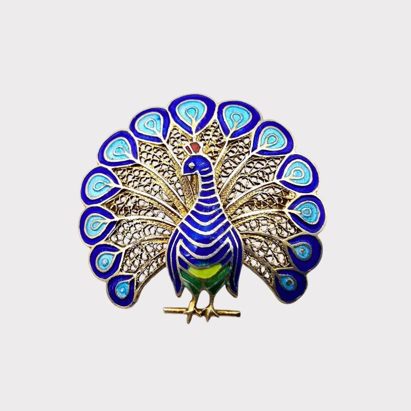 Vintage 835 Silver Peacock Brooch With Vibrant Blue Enamel & Filigree Work - Mid-Century European Jewelry von detaschmuck