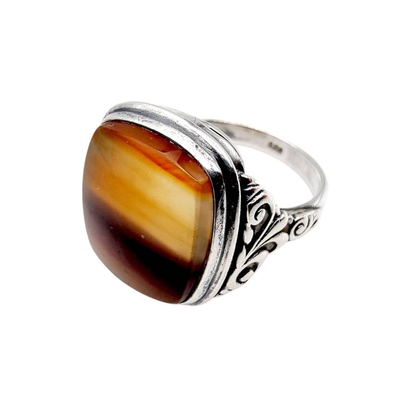 Vintage 835 Silver Ring With Banded Agate Stone - Ornate Scroll Design Size Eu 63 | Us 10.25Jewelry Vintage 835 Silver Ring With Banded Agate Stone - Ornate Scroll Design Size Eu 63 | Us 10.25Jewelry von detaschmuck