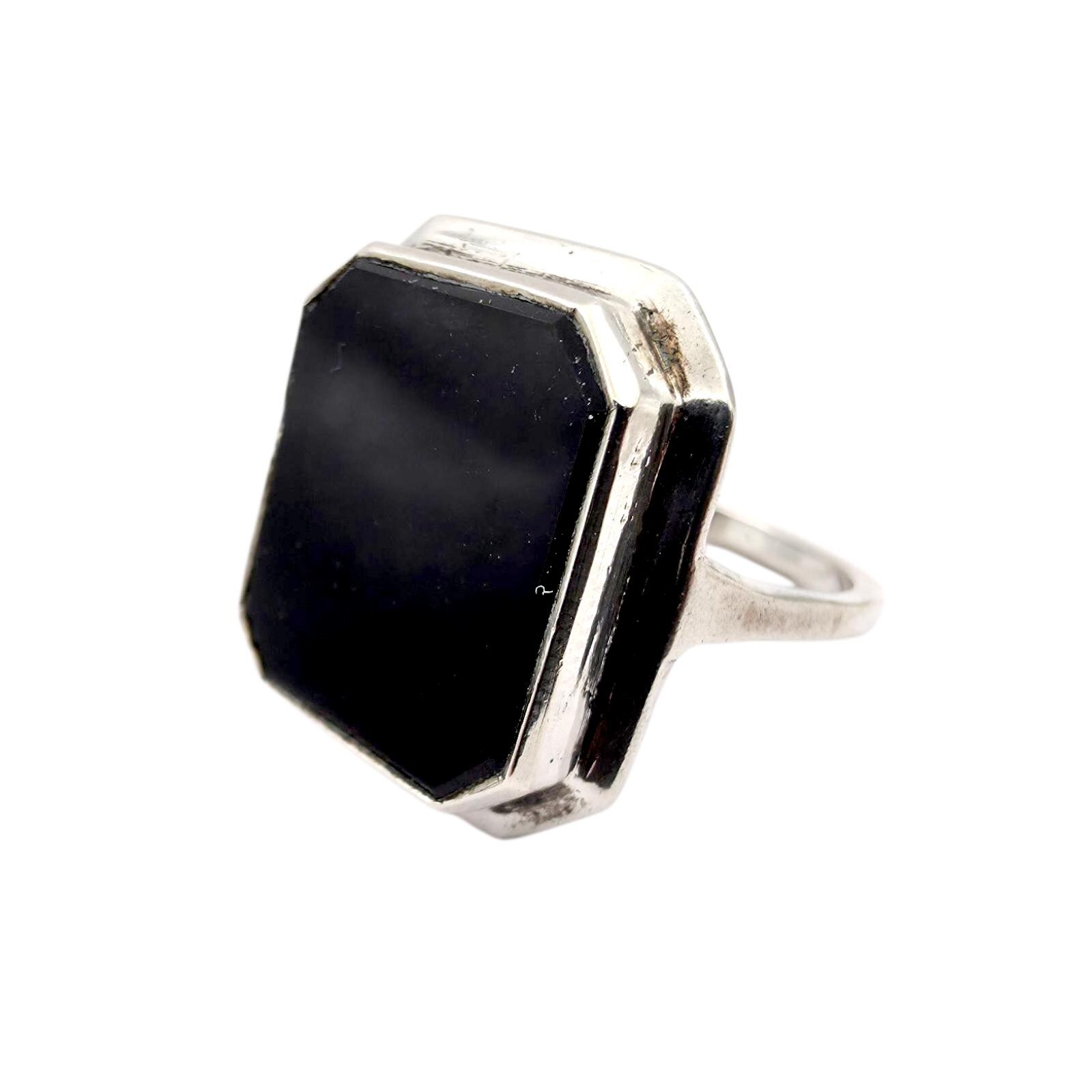 Vintage 835 Silver Ring With Black Onyx | Geometric Statement Eu 56 | Us 7.5 von detaschmuck
