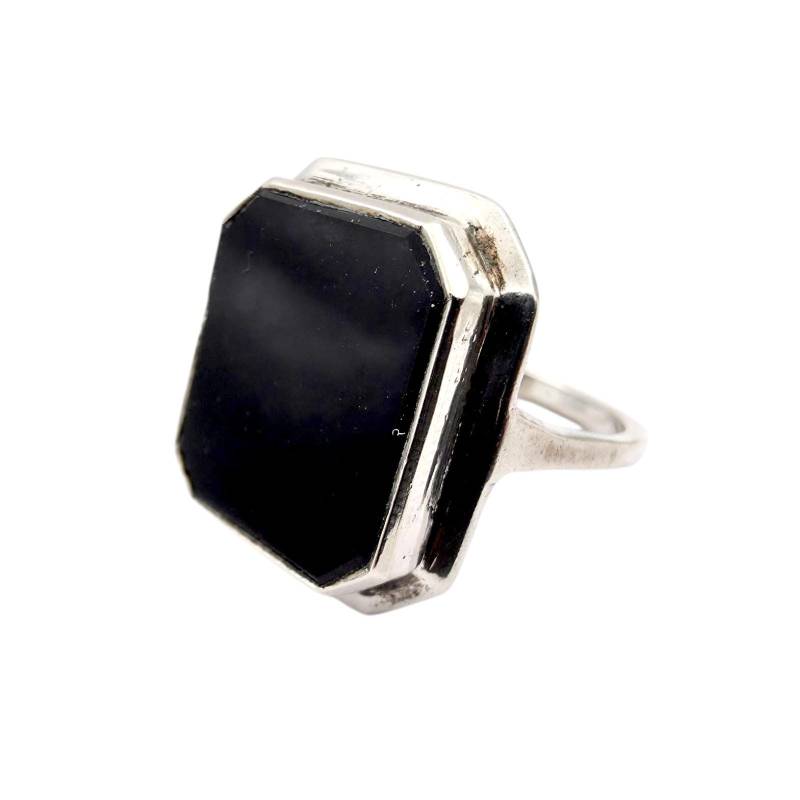 Vintage 835 Silver Ring With Black Onyx | Geometric Statement Eu 56 | Us 7.5 von detaschmuck