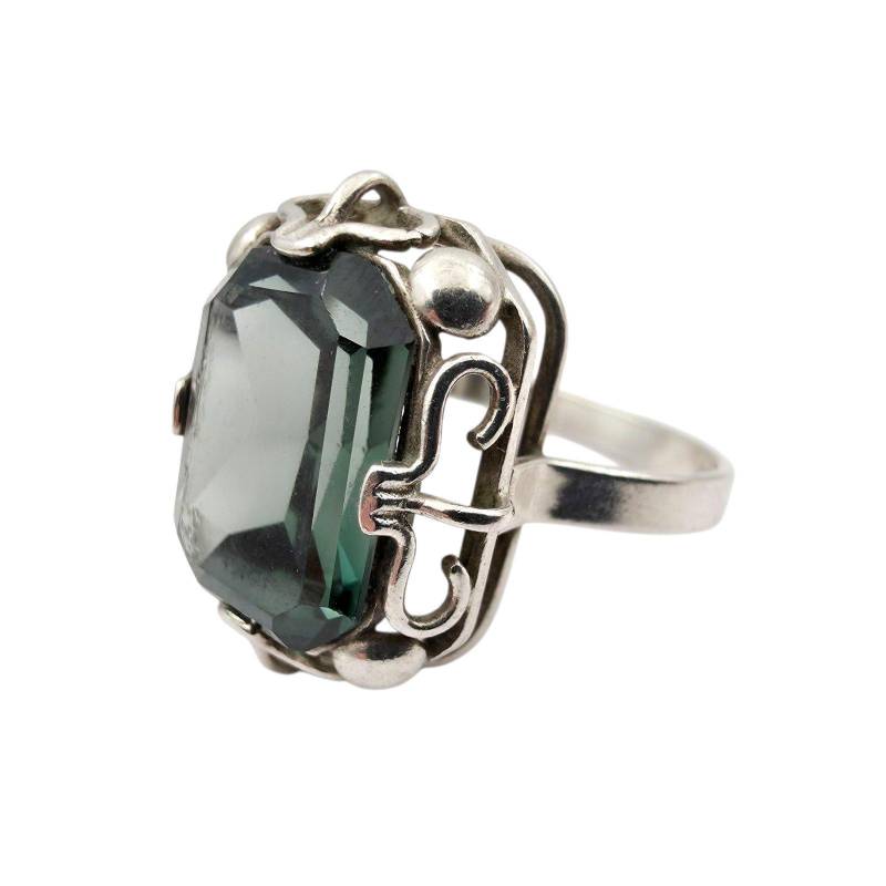 Vintage 835 Silver Ring With Green Stone | Mid-Century Statement Jewelry | Eu 56/Us 7.5 von detaschmuck