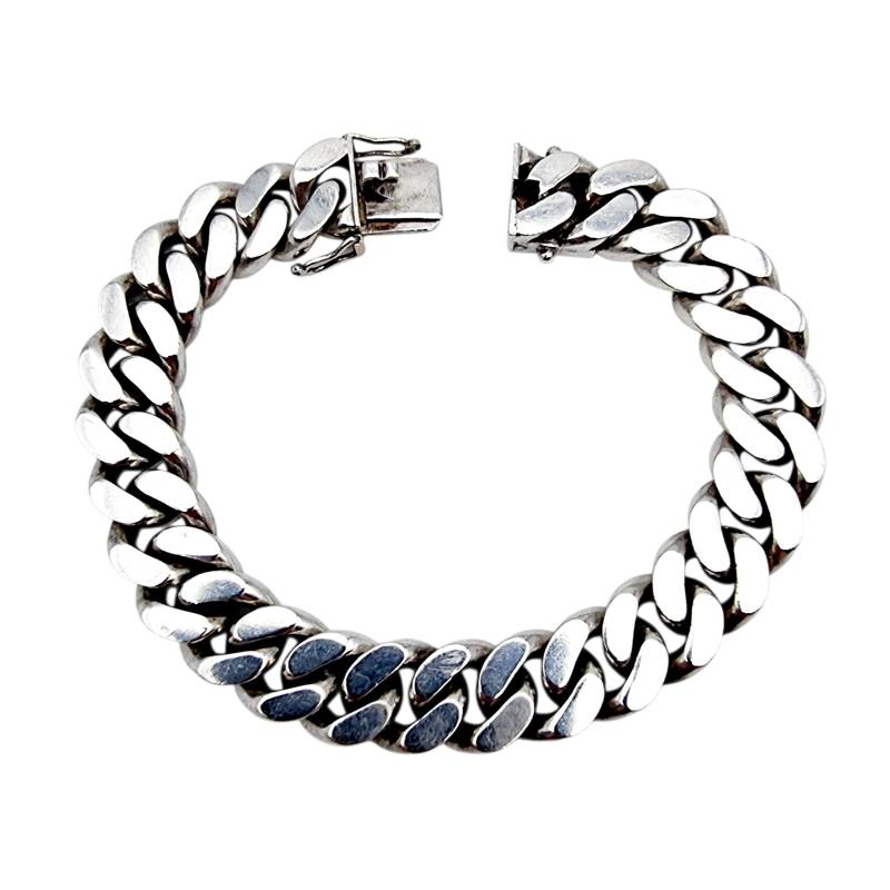 Vintage 900 Silver Cuban Link Bracelet, Heavy Solid Chain, 1950S-70S Men's Jewelry, 18cm | 7" von detaschmuck