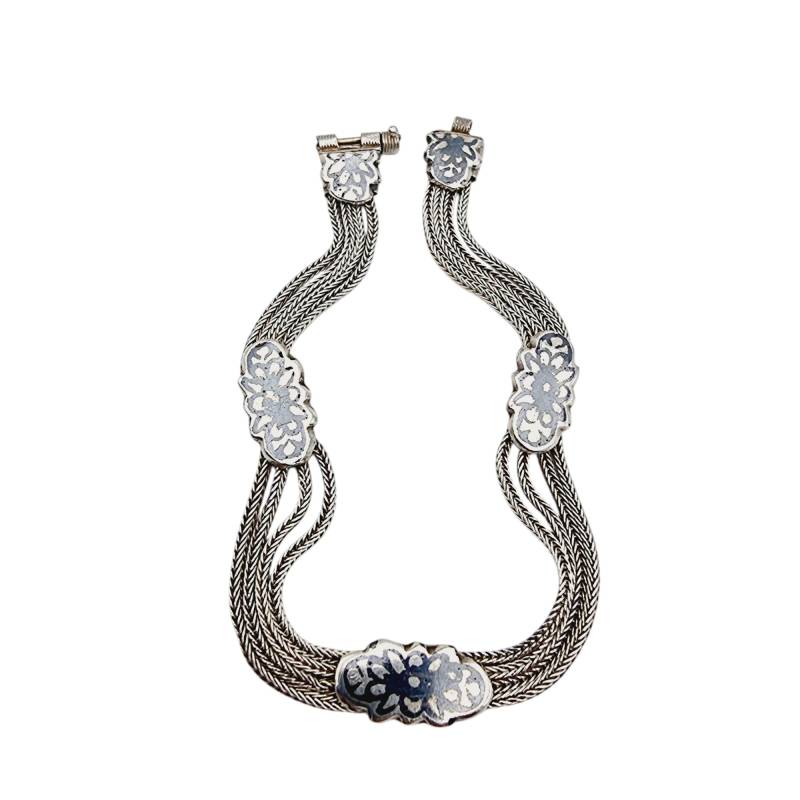 Vintage 900 Silver Filigree Bracelet With Floral Panels - Handmade Retro Chain Design | 6.89"/17.5cm von detaschmuck