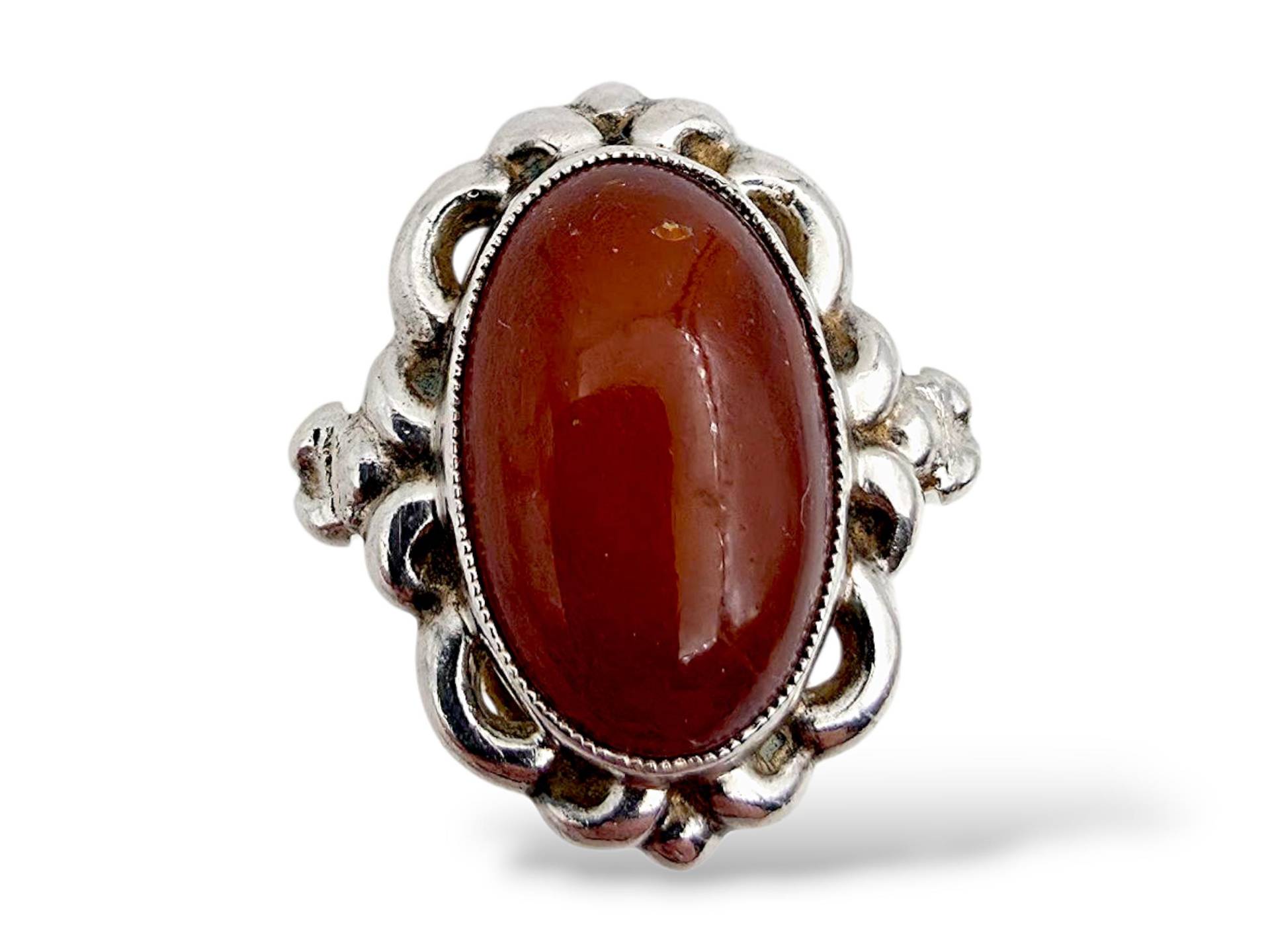 Vintage 900 Silver Red Jasper Ring | Eu 59 | Us 8.75 Mid-Century Floral Design Handmade Statement von detaschmuck