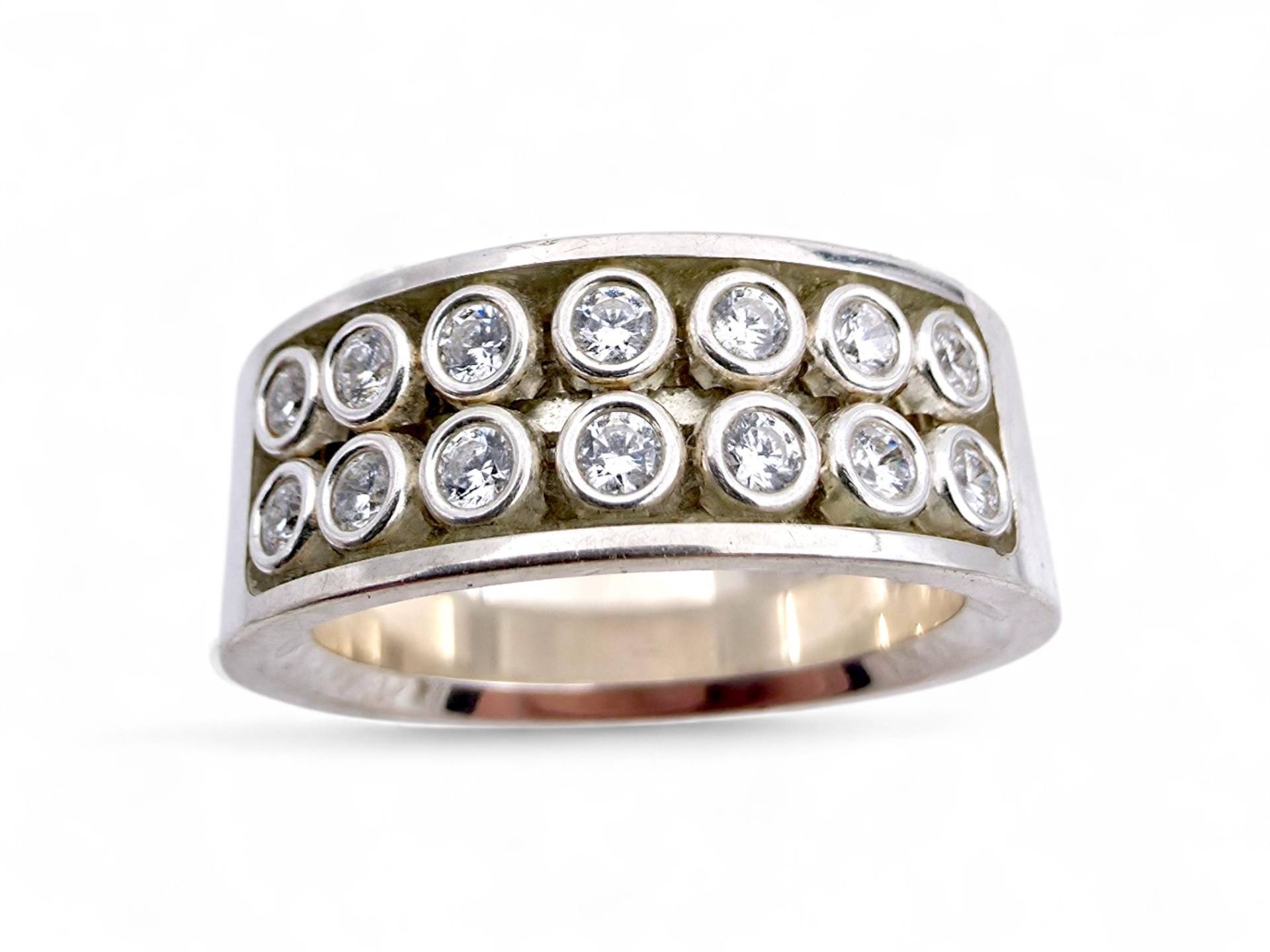 Vintage 925 Silver Band Ring With Triple Row White Zirconia, Size 57 | Us 8, 11.15 G, Elegant Statement von detaschmuck