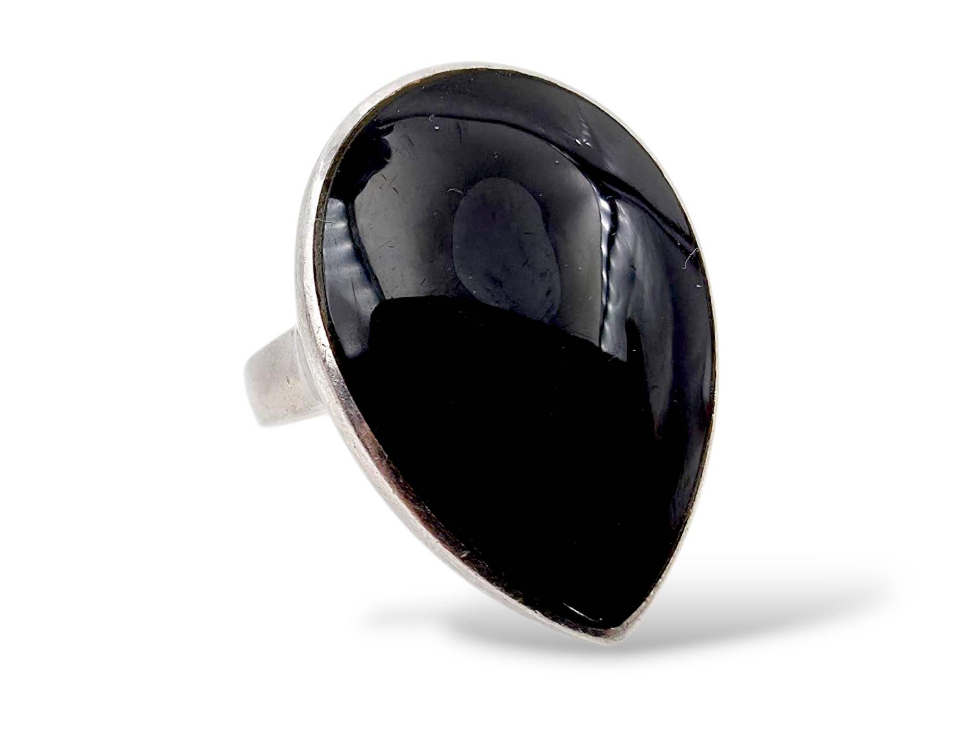 Vintage 925 Silver Black Onyx Ring | Teardrop Cabochon Statement Cao Sterling Modernist Design Eu 54 Us 7 von detaschmuck