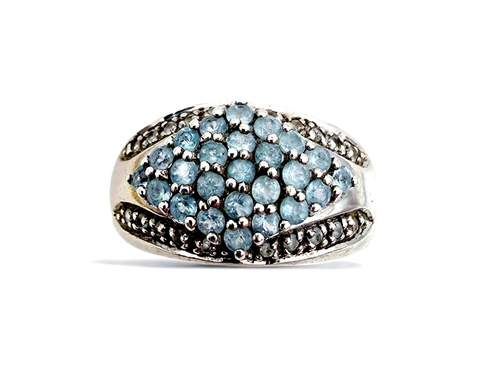 Vintage 925 Silver Blue Gemstone Cluster Ring - 6.12 G, Size 62 | Us 10, Dome Design With Light Stones, Elegant Cocktail von detaschmuck