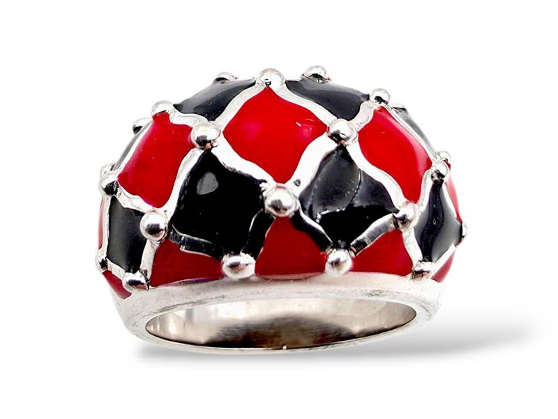 Vintage 925 Silver Dome Ring | Red & Black Enamel Geometric Design Sterling Statement Modernist Style| Eu 55 Us 7.25 von detaschmuck