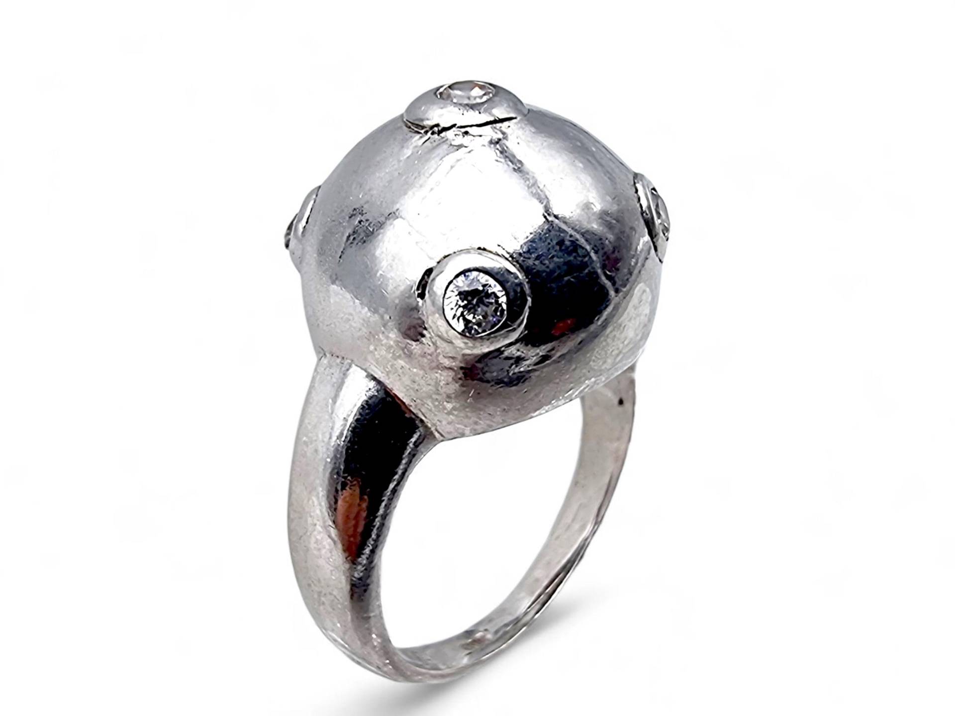 Vintage 925 Silver Domed Ring With Clear Stones - Modernist Space Age Design, Size Eu 57 | Us 8 von detaschmuck