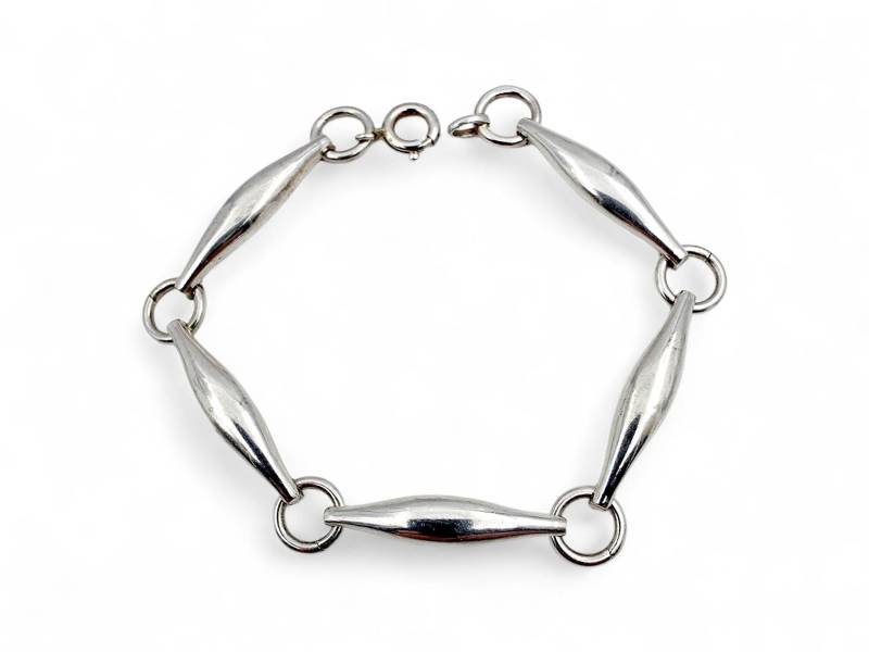 Vintage 925 Silver Modernist Ad Bracelet - Minimalist Oval Link Design, 18cm von detaschmuck
