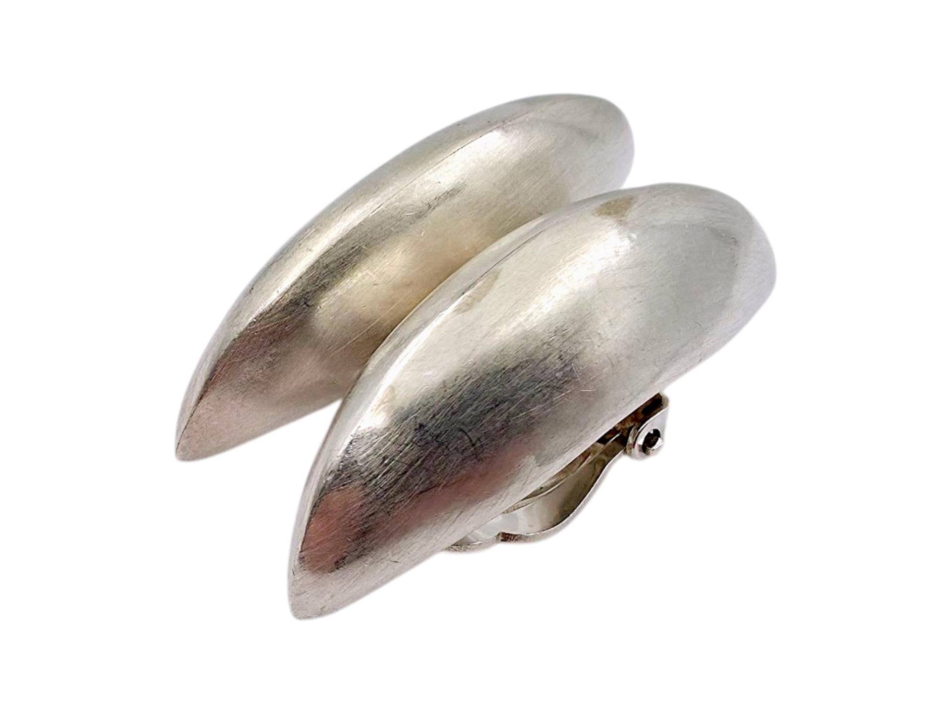 Vintage 925 Silver Modernist Clip-On Earrings, Sleek Elongated Oval Design, Minimalist 1980S-1990S Artisan Jewelry - 19.78G von detaschmuck