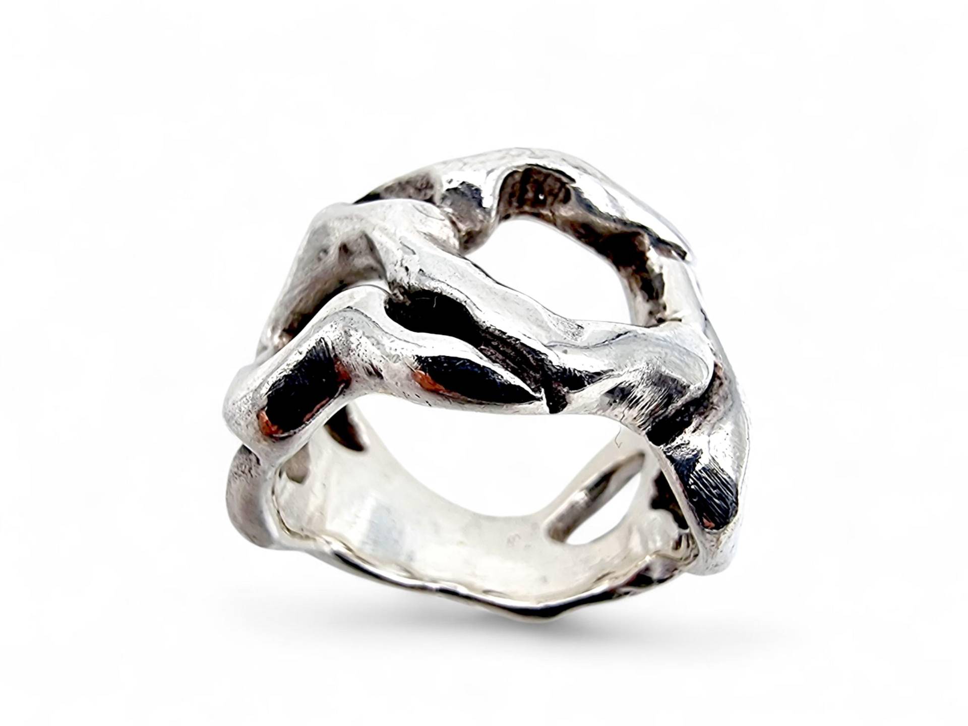 Vintage 925 Silver Modernist Ring - Sculptural Brutalist Openwork Design, Size 54 | Us 6.75 von detaschmuck