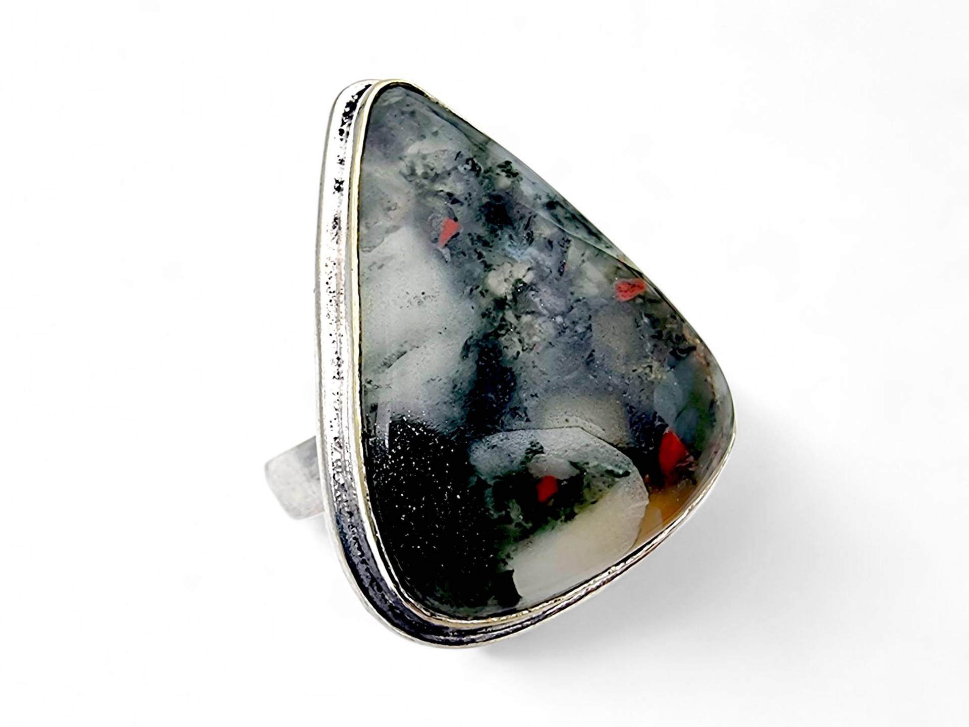 Vintage 925 Silver Moss Agate Ring - 7.51 G, Size 58 | Us 8.25, 28×23 Mm, Bohemian Natural Stone Statement von detaschmuck