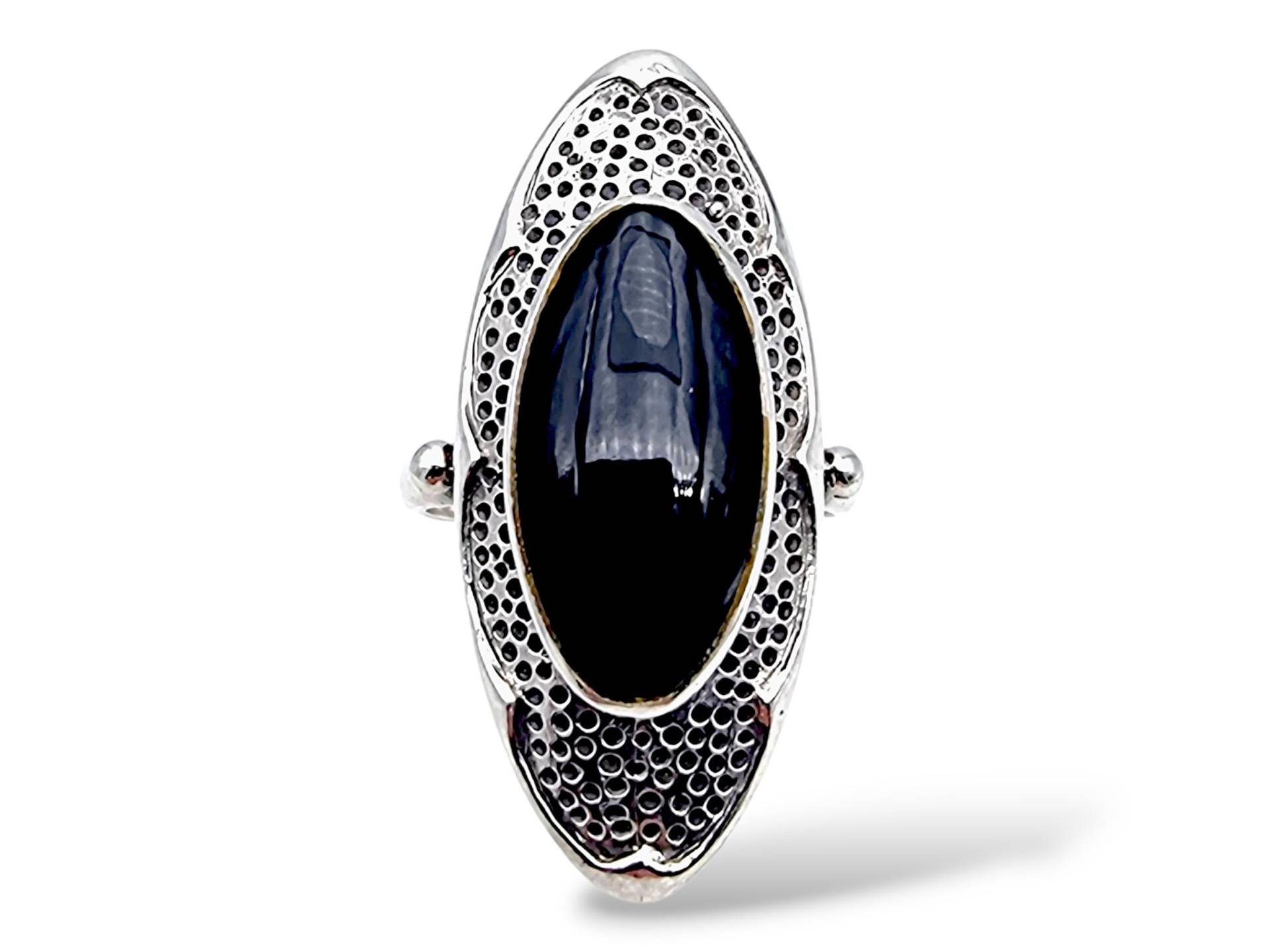 Vintage 925 Silver Ring With Black Onyx - Elongated Marquise Design, Mid-Century European Jewelry, Eu 59 | Us 8.75 von detaschmuck