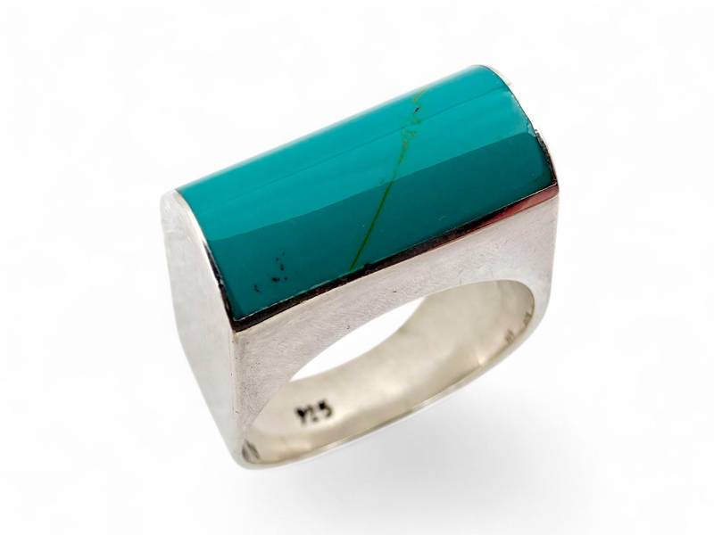 Vintage 925 Silver Ring With Rectangular Turquoise Stone | Modernist Geometric Design | 6.21 G, Eu 57/Us 8 Vintage 925 Silver Ring With Rectangular Turquoise Stone | Modernist Geometric Design | 6.21 G, Eu 57/Us 8 von detaschmuck