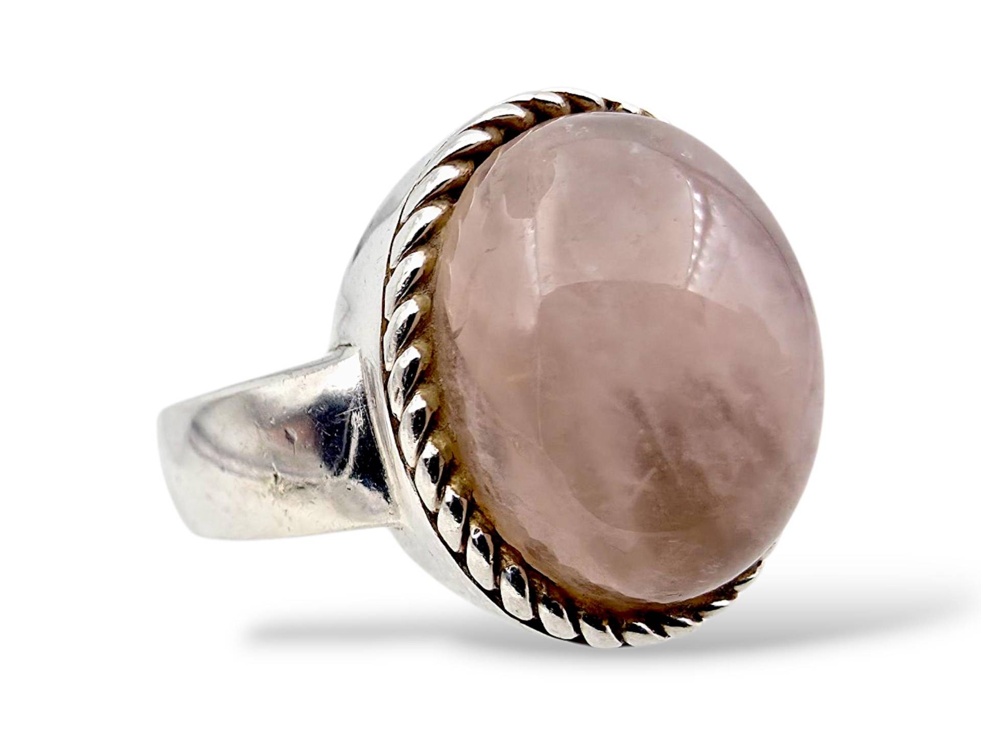 Vintage 925 Silver Rose Quartz Ring Hallmarked Mdi| Bold Sterling Statement | Oval Pink Gemstone Cabochon Eu 60 Us 9 von detaschmuck