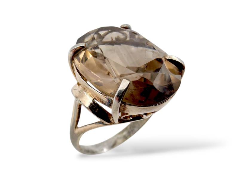 Vintage 925 Silver Smoky Quartz Ring, Mid-Century Cocktail Elegant Statement Size Eu 59 | Us 8.75 von detaschmuck
