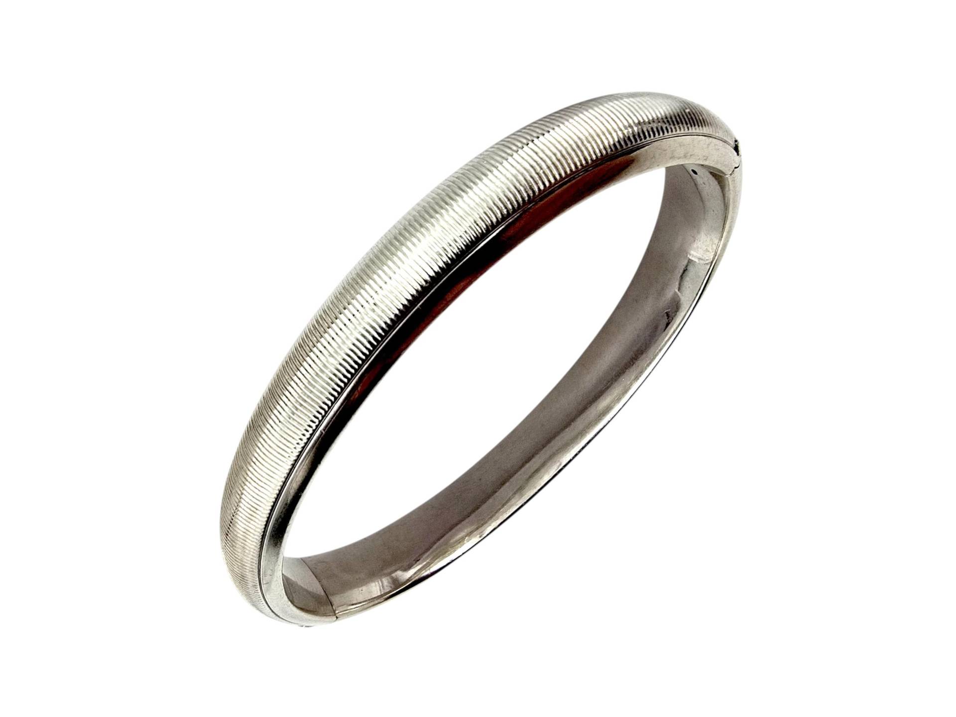Vintage 925 Silver Textured Bangle Bracelet - 26.96G, 17cm, Hinged Oval | 10mm WideBracelet von detaschmuck