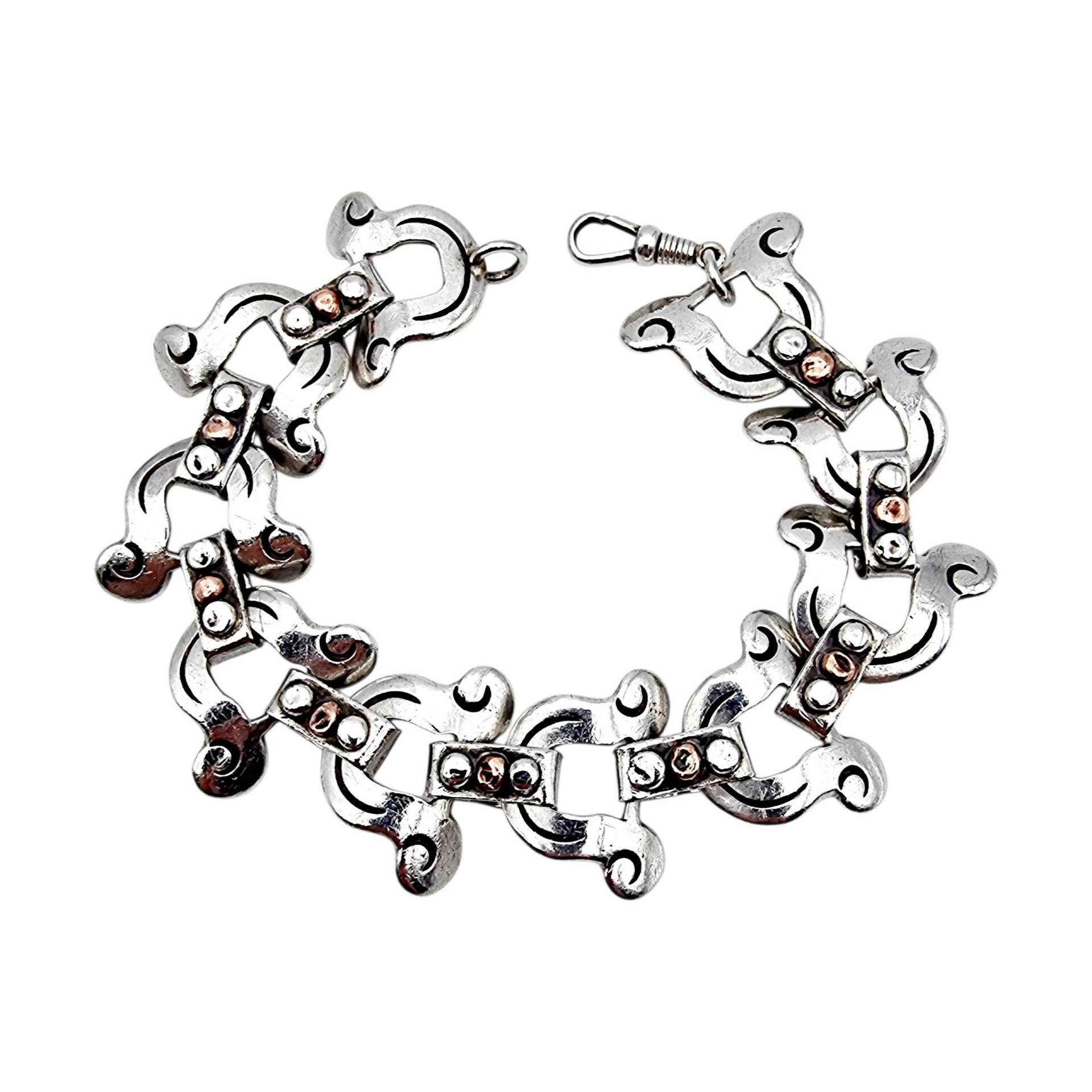 Vintage Antonio Pineda Taxco Bracelet 1940S - .980 Silver & Copper Bead Design Mexican Modernist Jewelry von detaschmuck