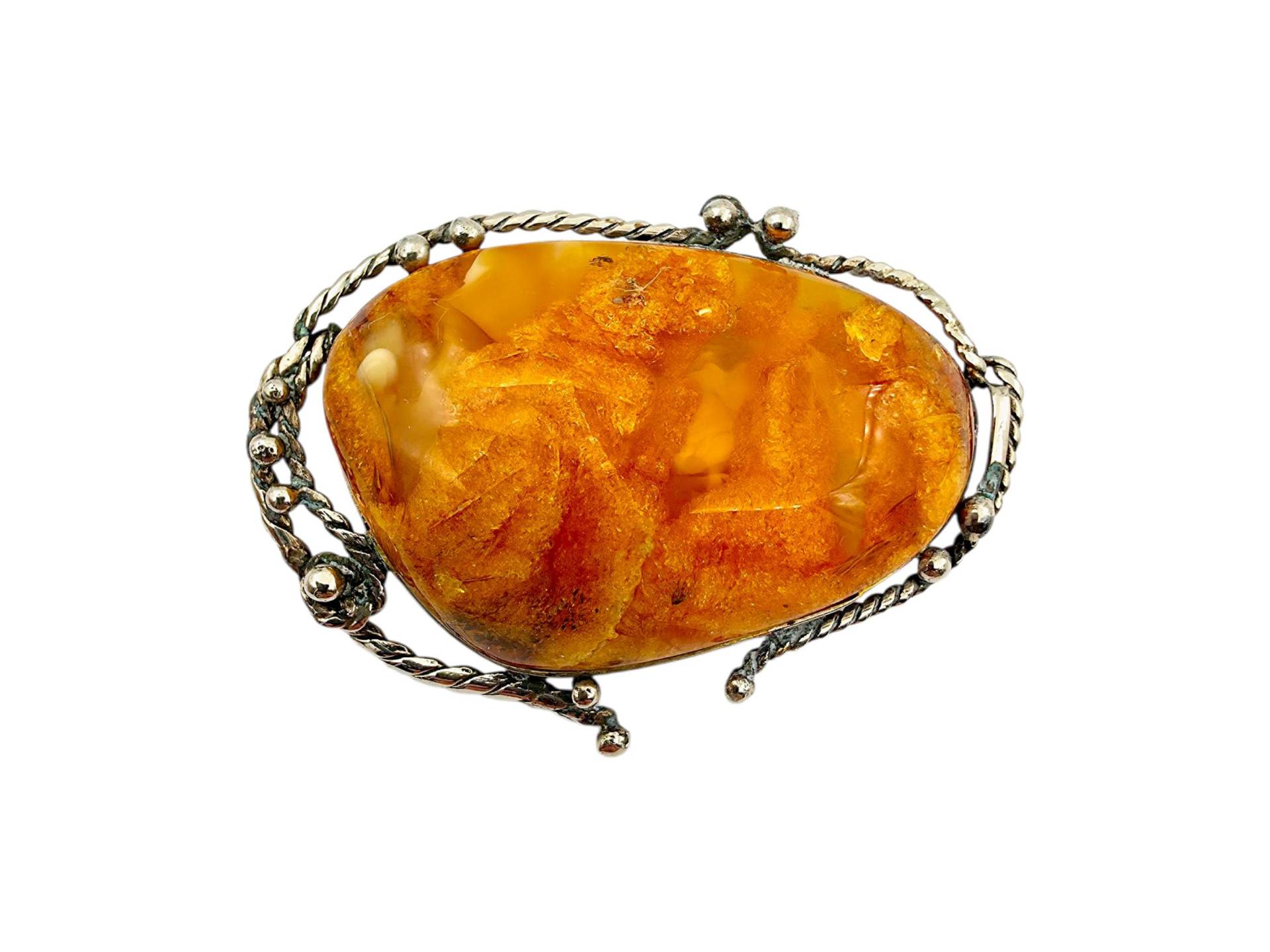Vintage Baltic Amber Silver Brooch, Natural Honey Cabochon, 1950S-70S Handcrafted Jewelry, Organic Artisan Design von detaschmuck