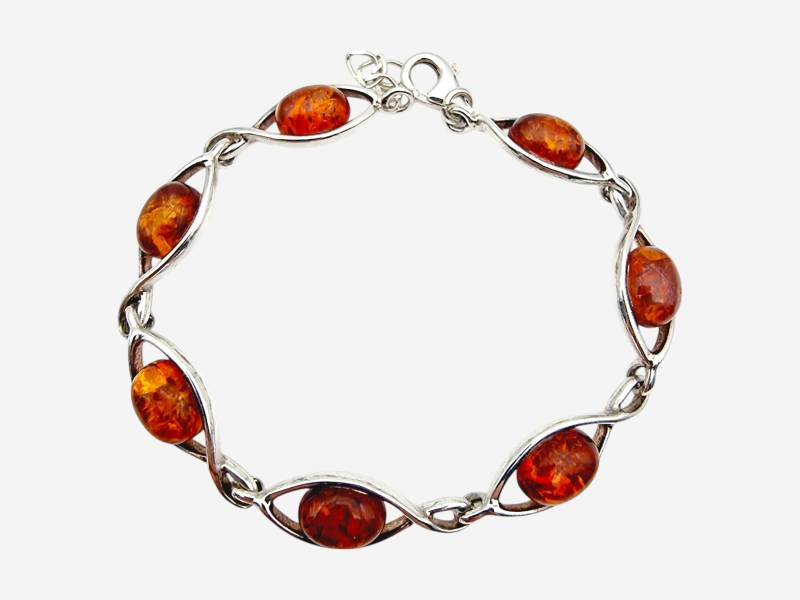 Vintage Baltic Amber Sterling Silver Bracelet, Oval Cabochon Link 925 Elegant Jewelry von detaschmuck