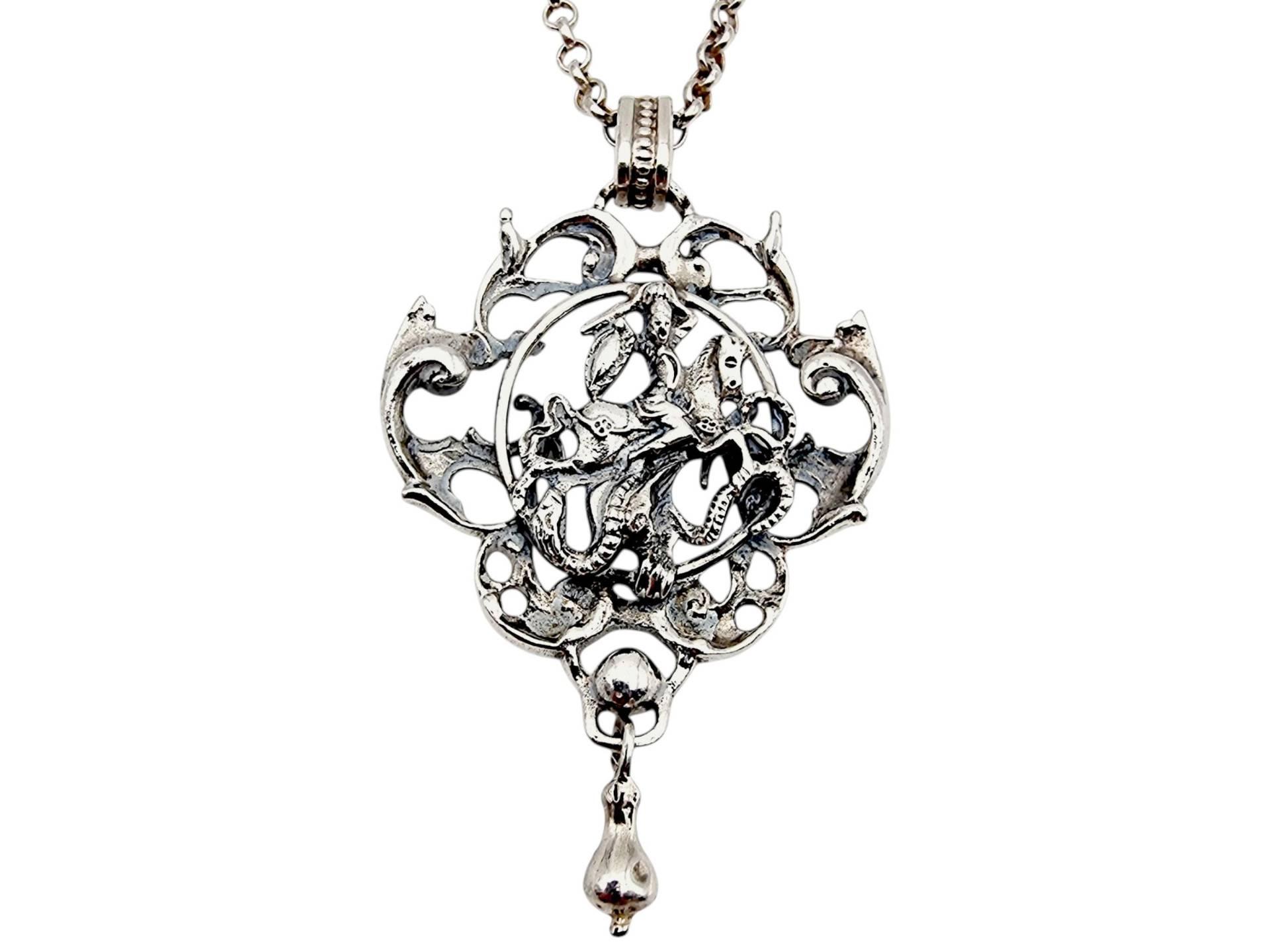 Vintage Bas | Blachian Antik Schmuck Silver Pendant With St. George & Dragon Motif - Baroque Style Necklace | 24.26G von detaschmuck