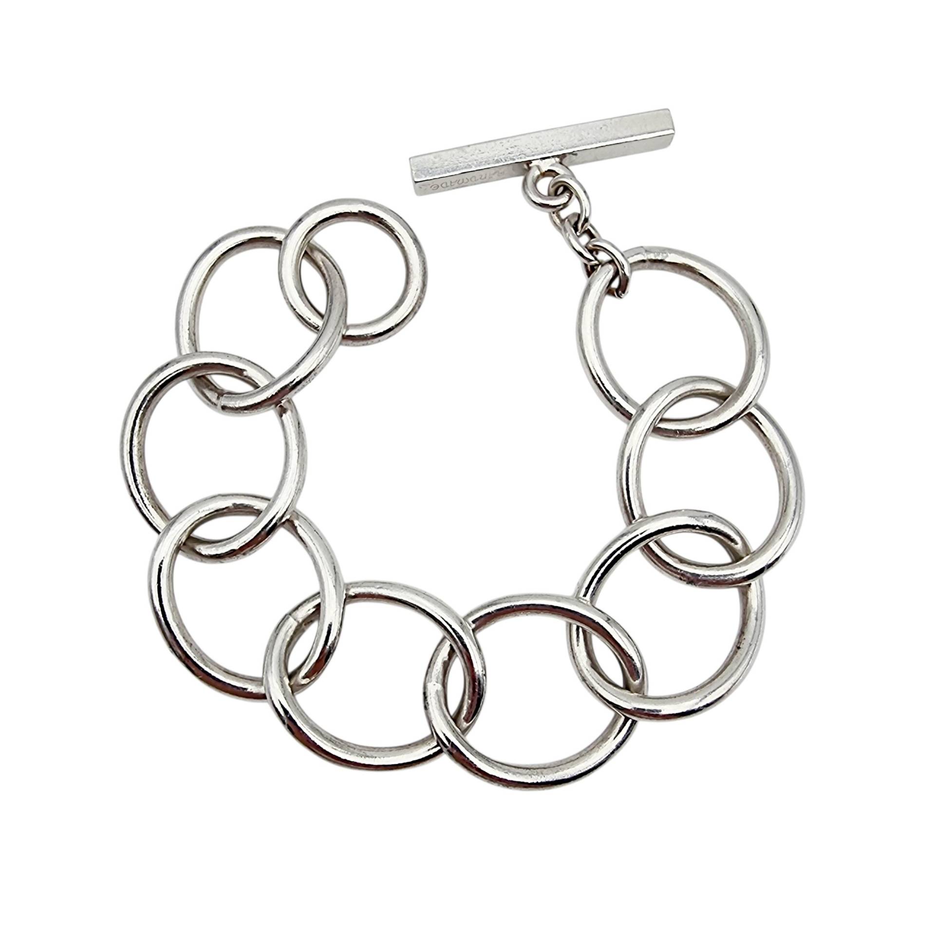 Vintage Bold Handmade Silver Link Bracelet, Modern Open Circle Design, 44G Statement Jewelry, 22mm Wide, 18cm Long von detaschmuck