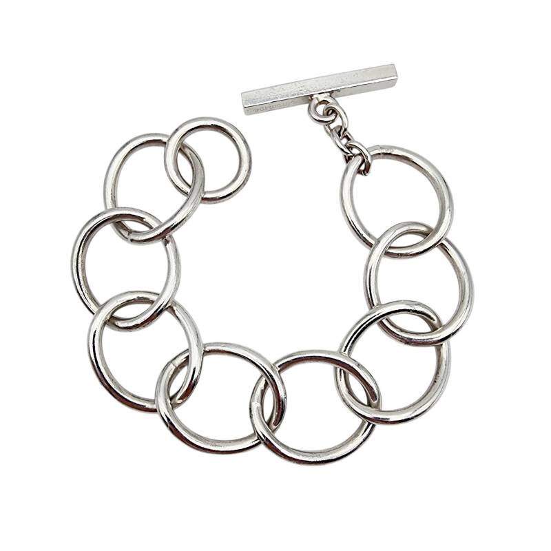 Vintage Bold Handmade Silver Link Bracelet, Modern Open Circle Design, 44G Statement Jewelry, 22mm Wide, 18cm Long von detaschmuck