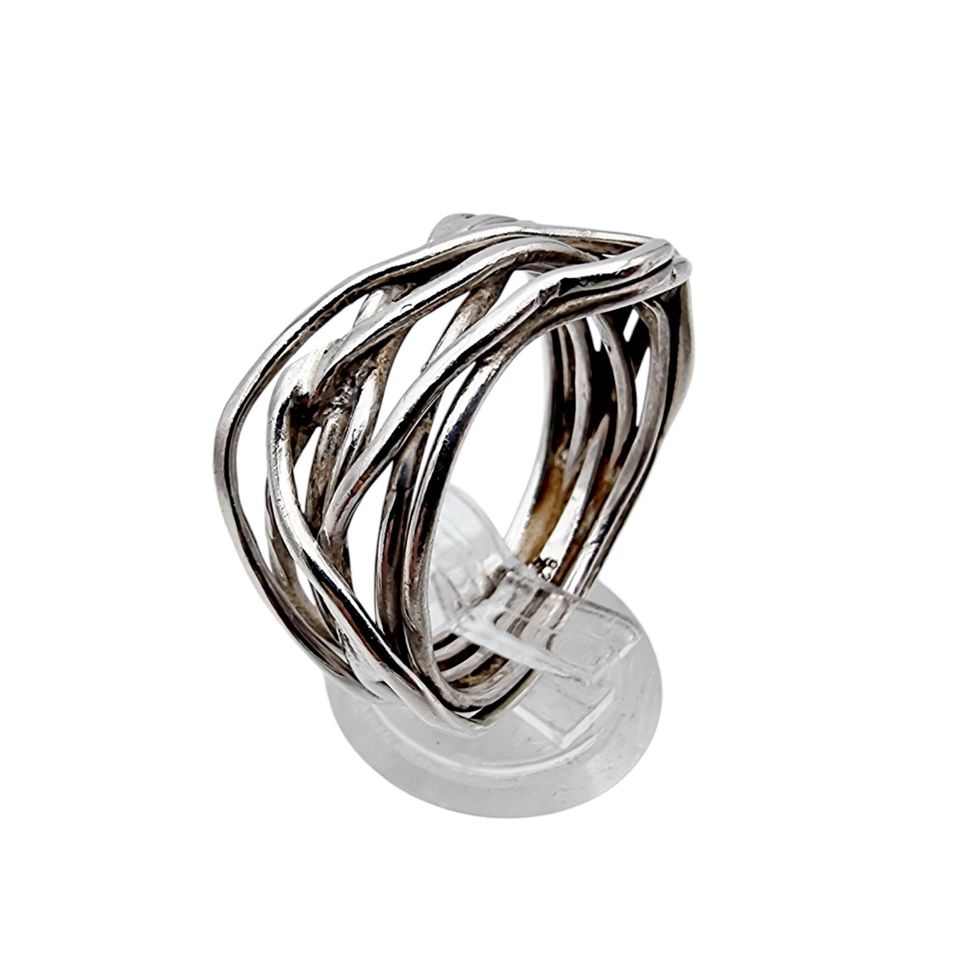 Vintage Bold Silver Ring, Modernist Wavy Design, 6.9G Organic Band, Size Eu 65 | Us 11 von detaschmuck