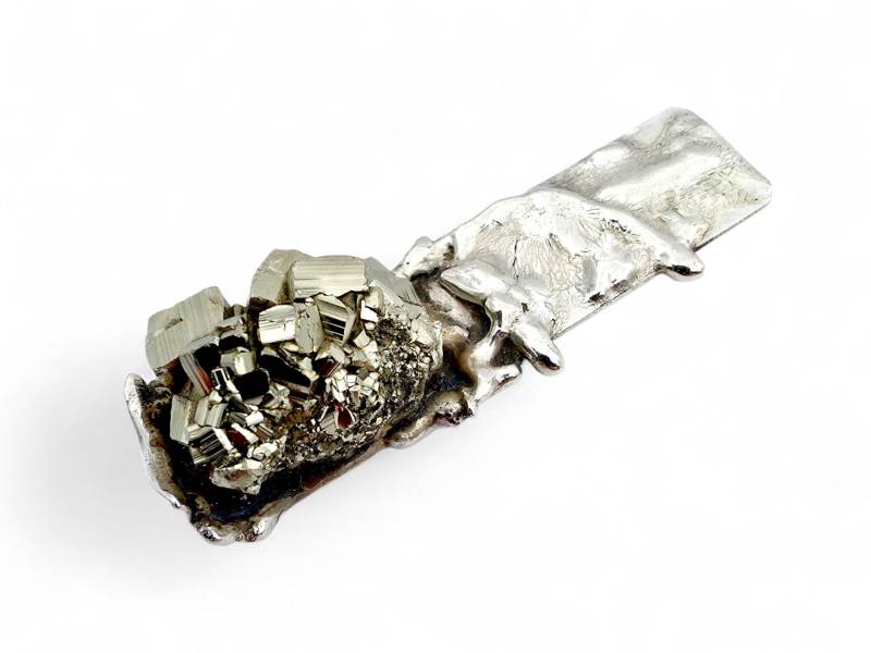 Vintage Brutalist Silver Pendant With Raw Pyrite Crystal Cluster, Statement Artisan Jewelry von detaschmuck