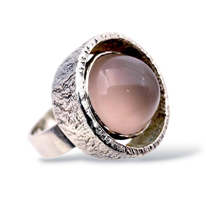 Vintage Brutalist Silver Ring With Rose Quartz Cabochon | Textured 1970S Modernist Jewelry Size Eu 49 | Us 5 Vintage Brutalist Silver Ring With Rose Quartz Cabochon | Textured 1970S Modernist Jewelry Size Eu 49 | Us 5 von detaschmuck