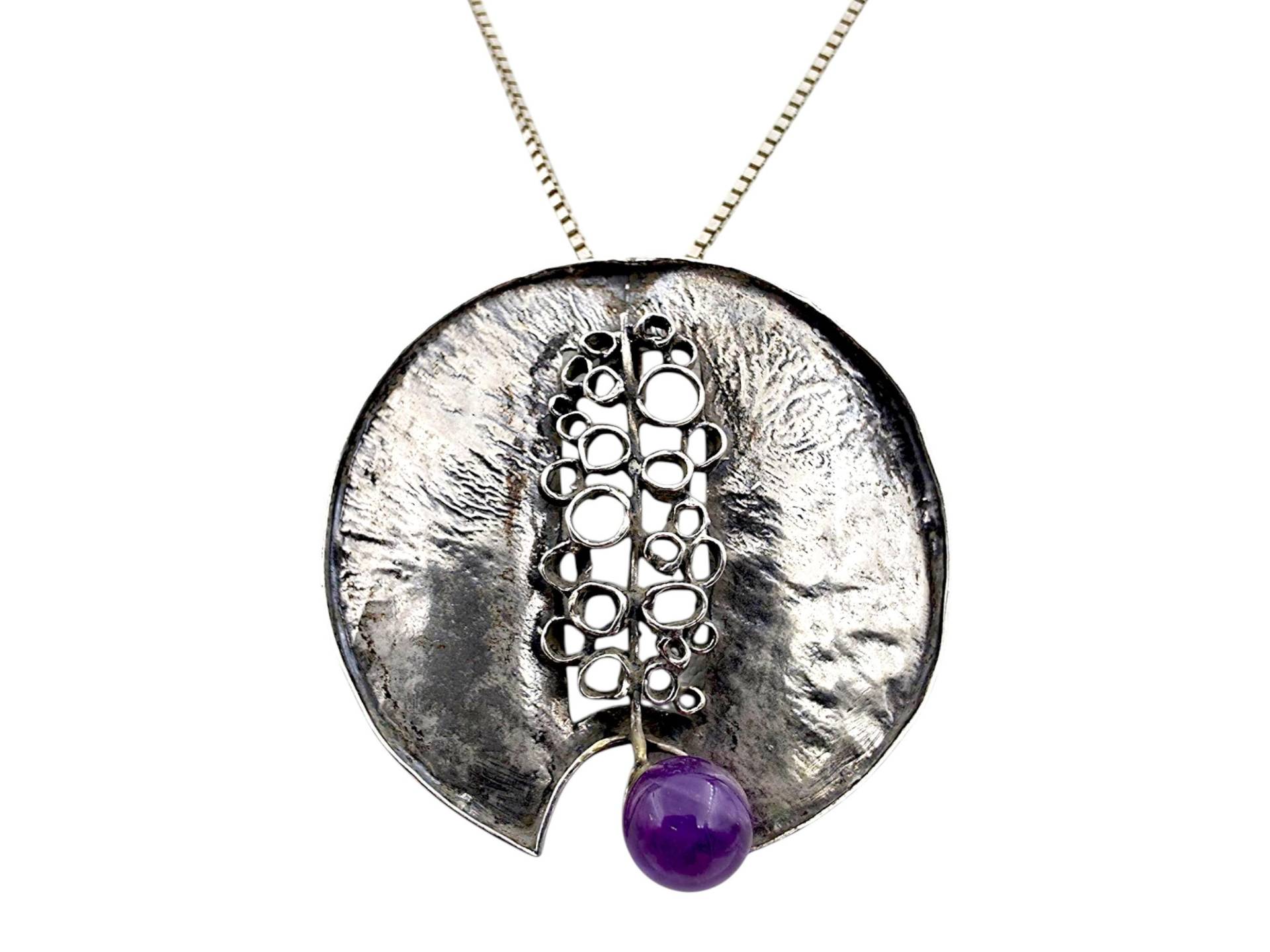 Vintage Brutalist Sterling Silver Pendant Necklace With Amethyst | 1970S Modernist Art Jewelry 49cm von detaschmuck
