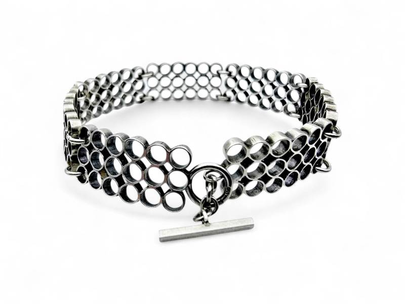 Vintage Designer 800 Silver Modernist Multi-Circle Bracelet With Toggle Clasp, 17 cm von detaschmuck