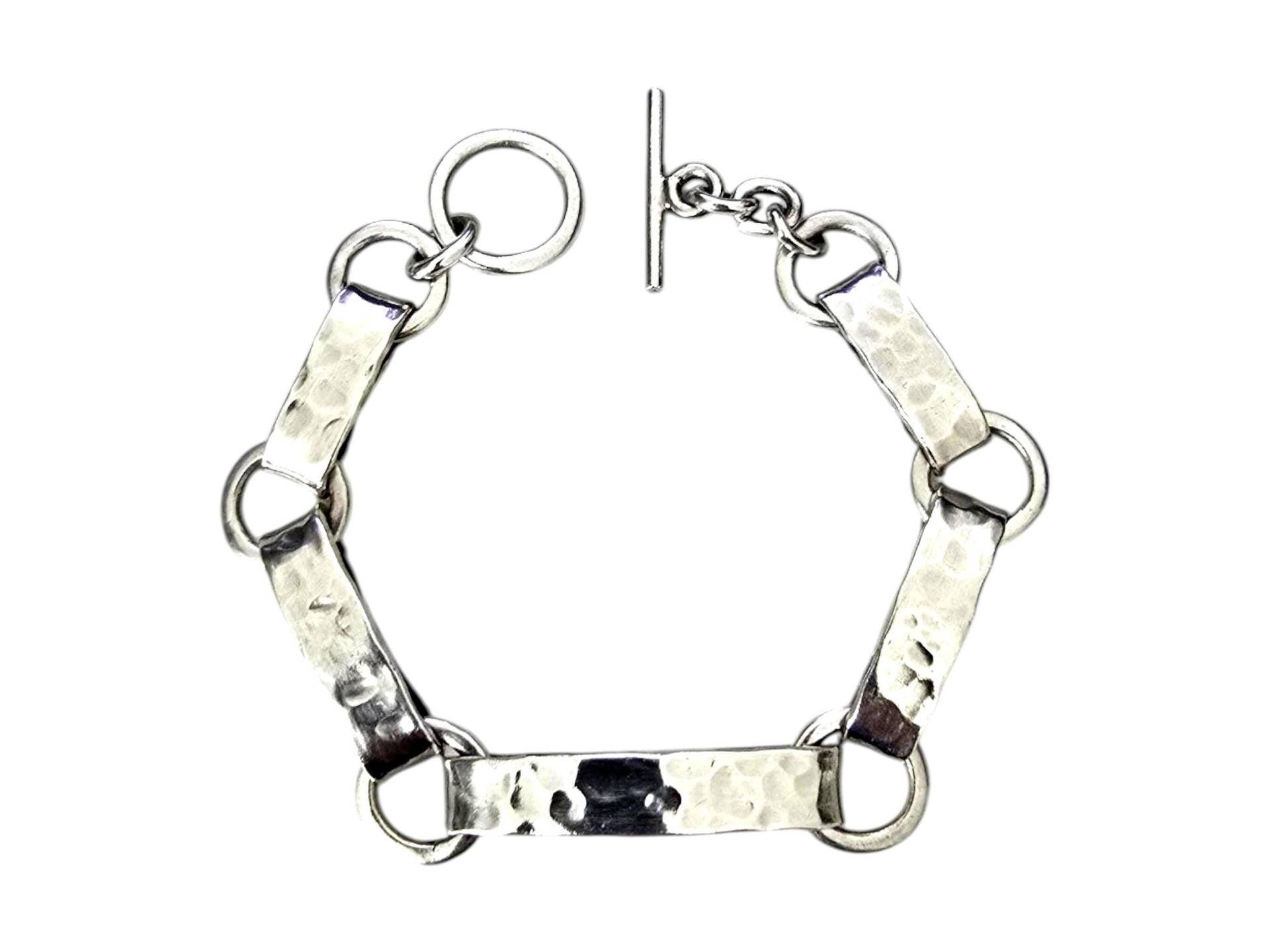 Vintage Designer Chunky Hammered Silver Link Bracelet - Sterling Toggle Bold Artisan Jewelry 21cm | 8.26" Heavy 56.66G von detaschmuck