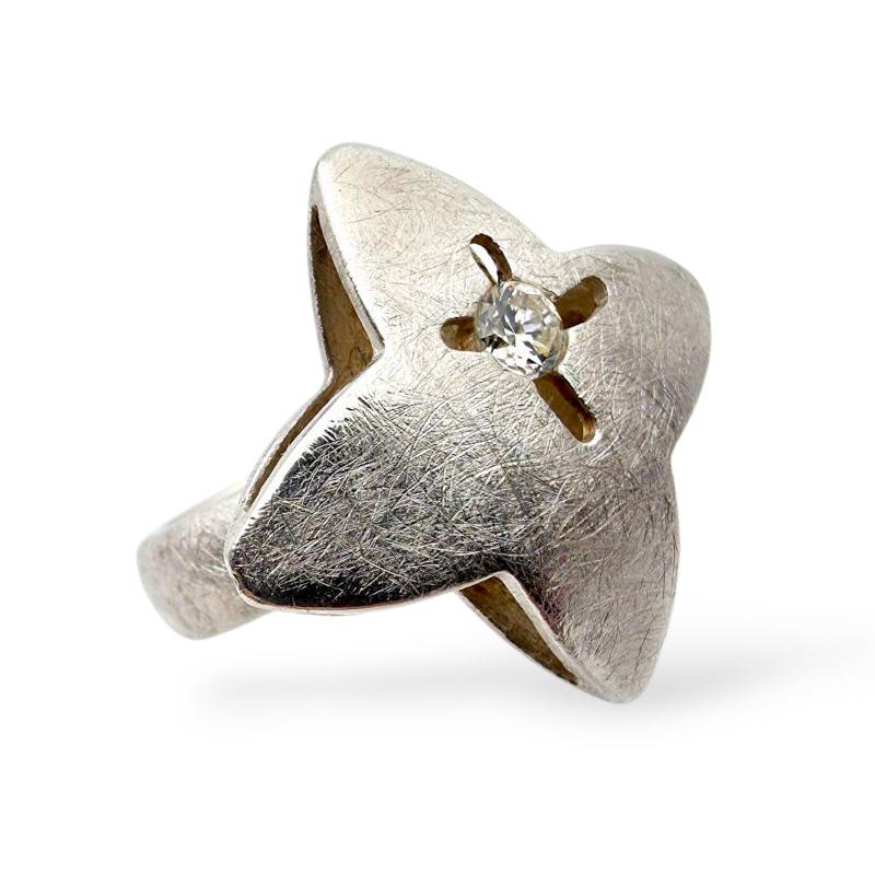 Vintage Designer Silver Star Shaped Statement Ring With Cubic Zirconia Accent - Bold & Unique Design von detaschmuck