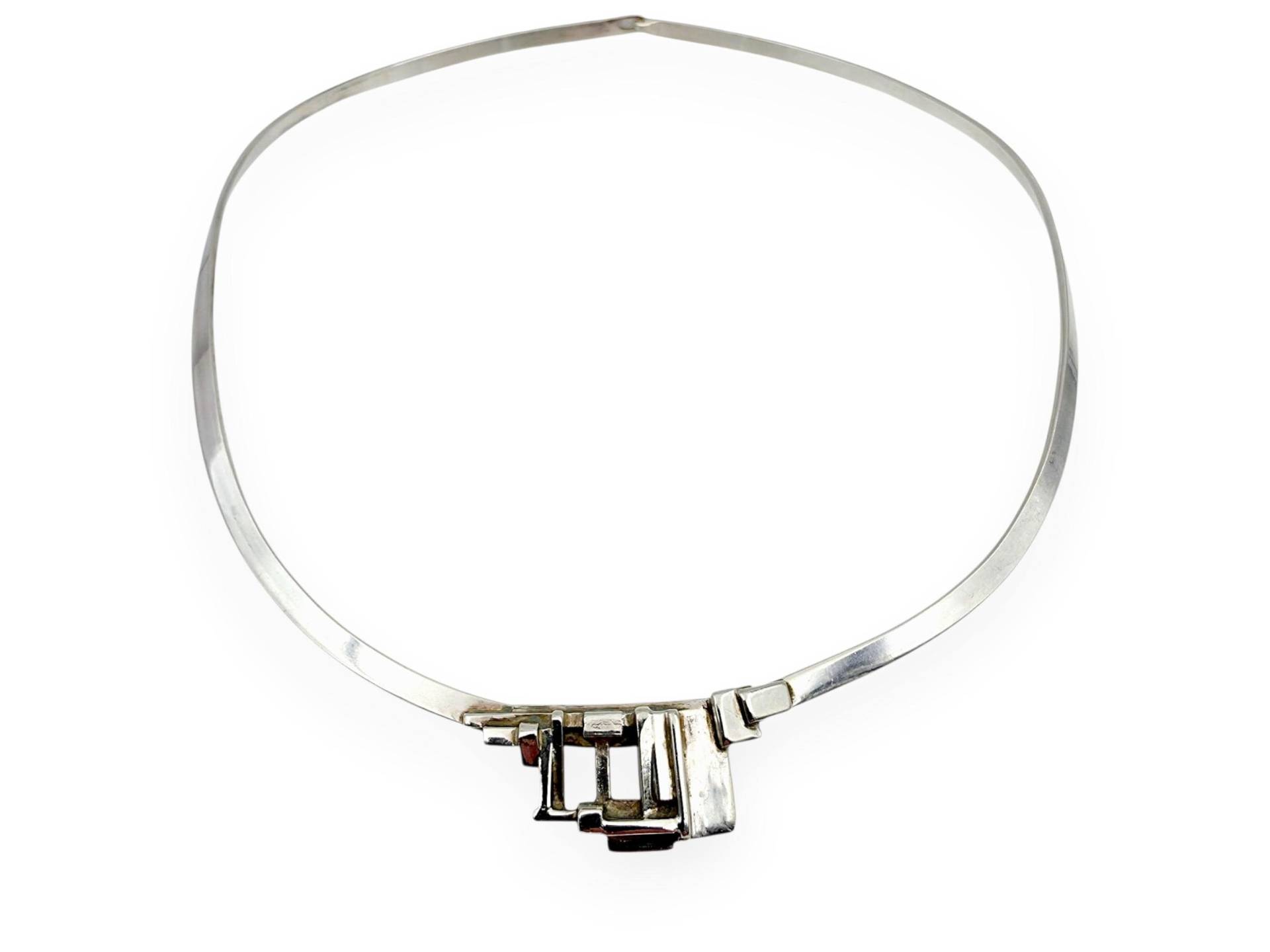 Vintage Dutch Silver | .925 Modernist Collar Necklace, Brutalist Geometric Design, 1997 Hallmarked von detaschmuck