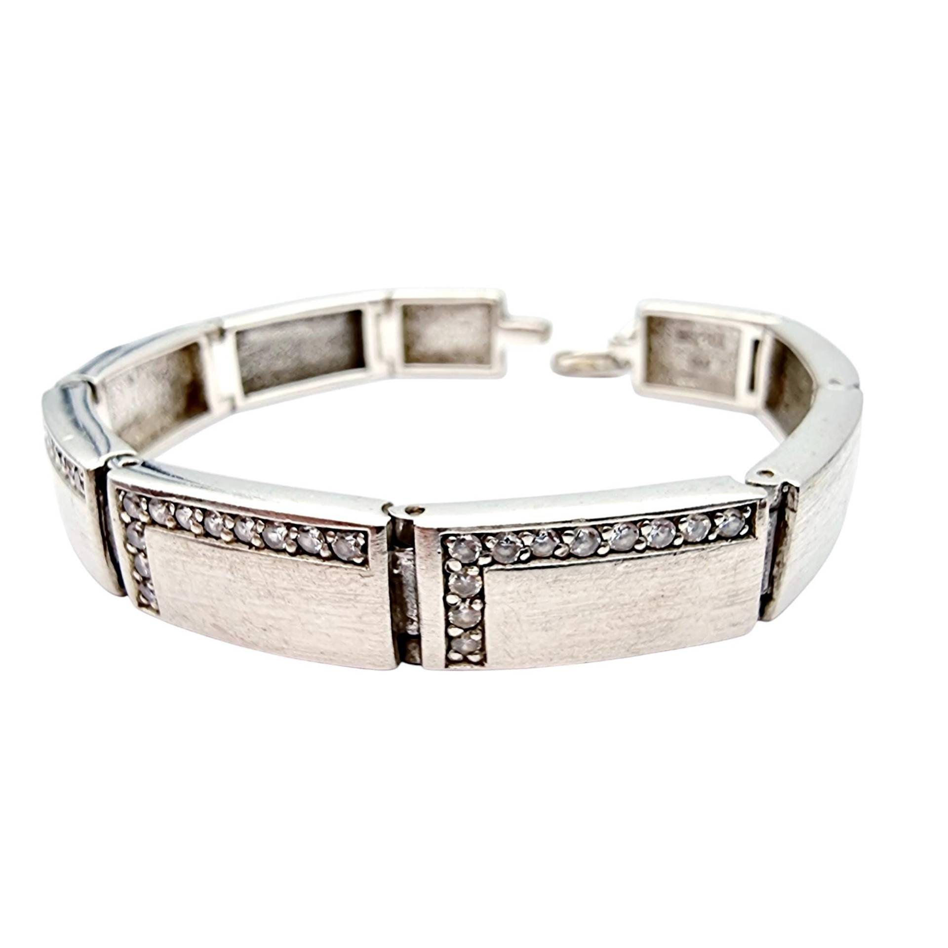 Vintage Esprit 925 Sterling Silver Bracelet - Modernist Panel Design With Embedded Stones Brushed Finish 17cm | 6.7" von detaschmuck