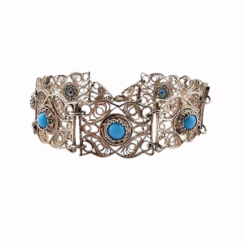 Vintage Filigree Silver Bracelet With Turquoise Stone Accents von detaschmuck