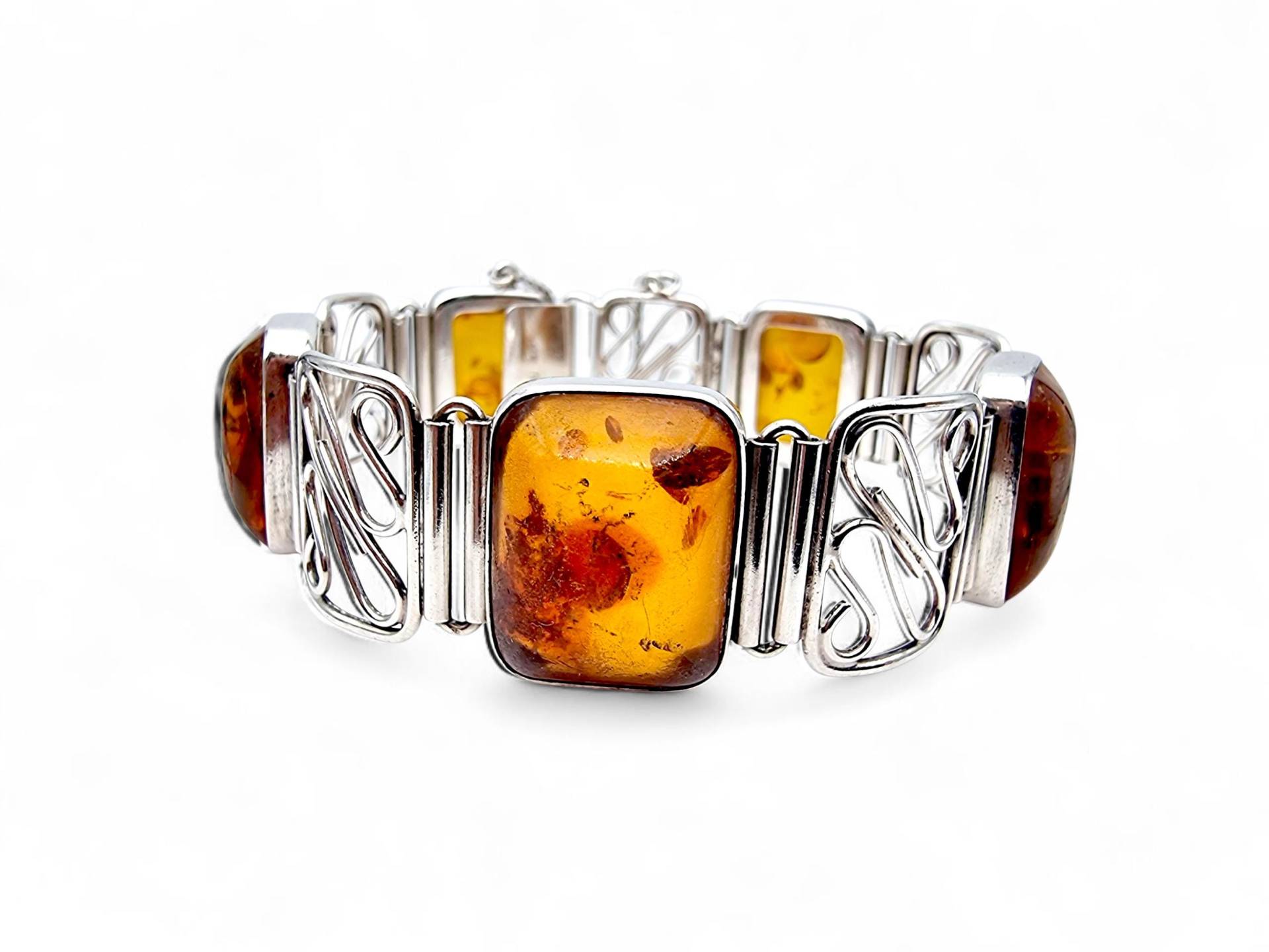 Vintage Fischland 835 Silver Baltic Amber Bracelet - German Art Nouveau Design, 1960S Jewelry von detaschmuck
