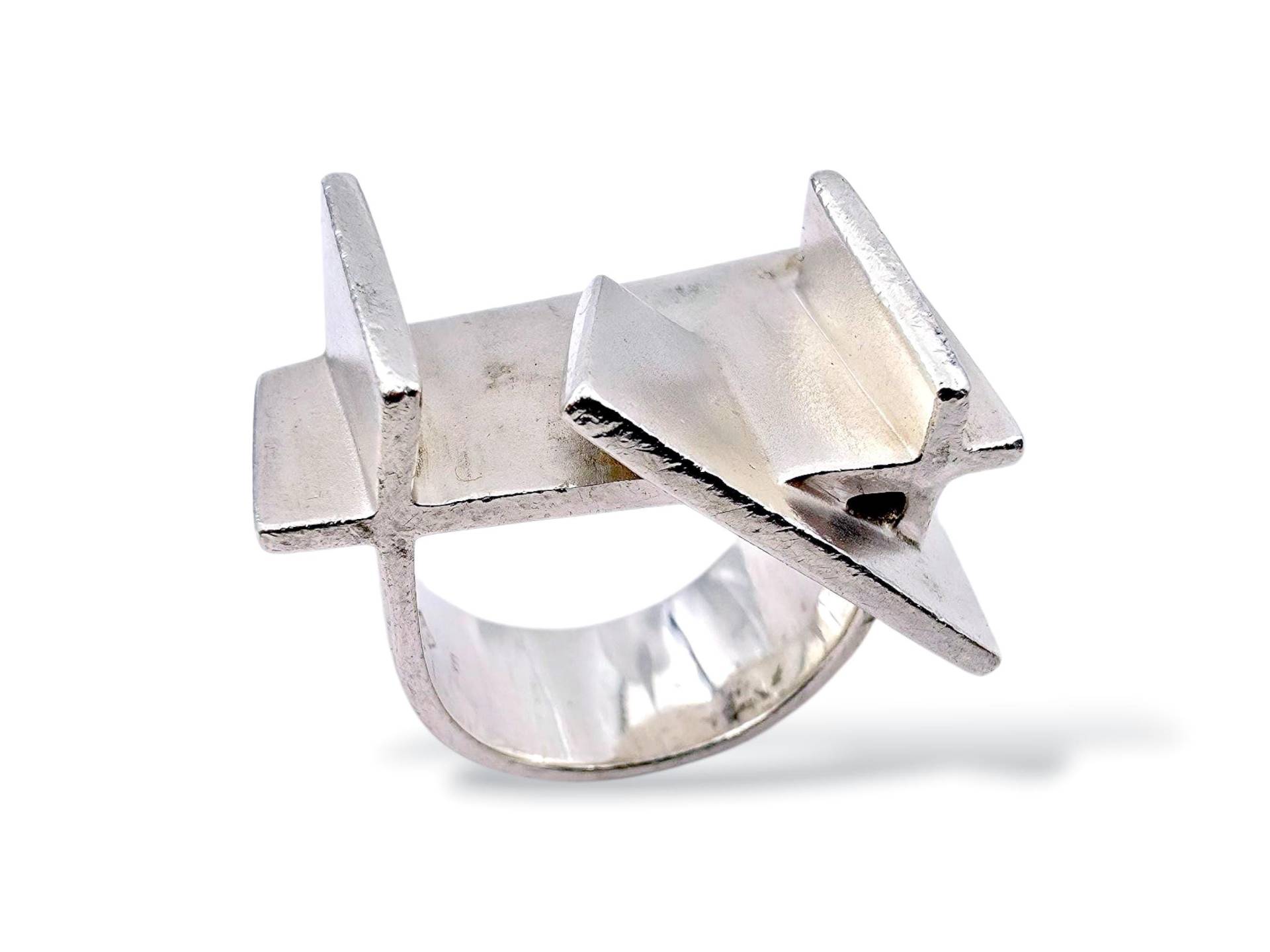 Vintage Geometric Modernist Sculptural Silver Ring, 1970S Sterling Art Jewelry, Abstract Designer Piece - Size 53 | Us 6.5 von detaschmuck