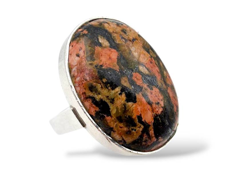 Vintage German Silver Rhodonite Statement Ring | Handarbeit Artisan Modernist Jewelry, Size Eu 54 | Us 6.75 von detaschmuck
