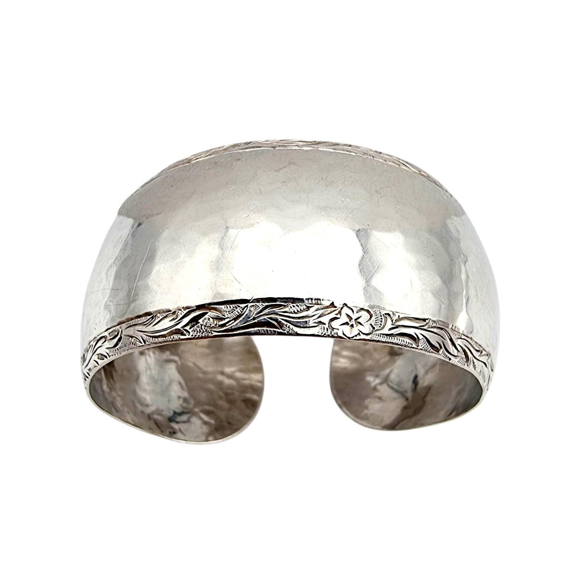 Vintage German Wide Silver Cuff Bracelet By Perli - Hand-Hammered Floral Design 15cm Adjustable | 6" 835 Mid Century Jewelry von detaschmuck