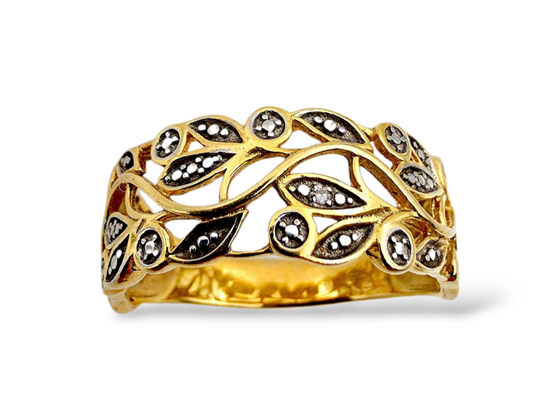 Vintage Gold Vermeil 925 Silver Ring | Leaf Vine Marcasite Design Filigree Band Plated Sterling Eu 67 Us 12.5 von detaschmuck