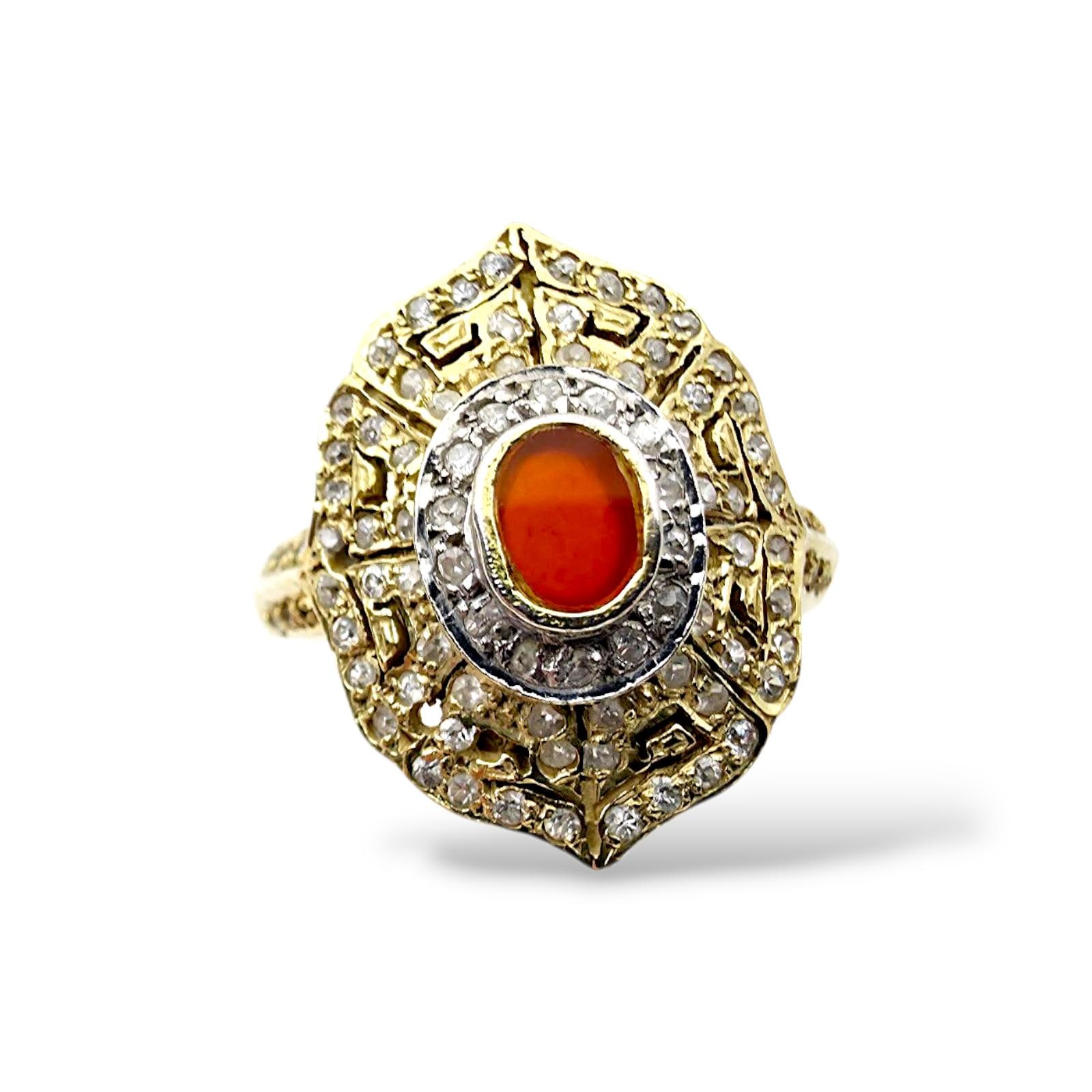 Vintage Gold Vermeil Silver Ring With Carnelian & Clear Stones - Ornate Statement Eu 56.5 | Us 7.5 von detaschmuck
