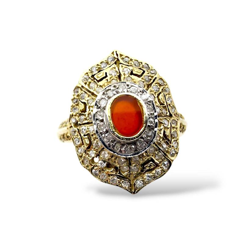 Vintage Gold Vermeil Silver Ring With Carnelian & Clear Stones - Ornate Statement Eu 56.5 | Us 7.5 von detaschmuck