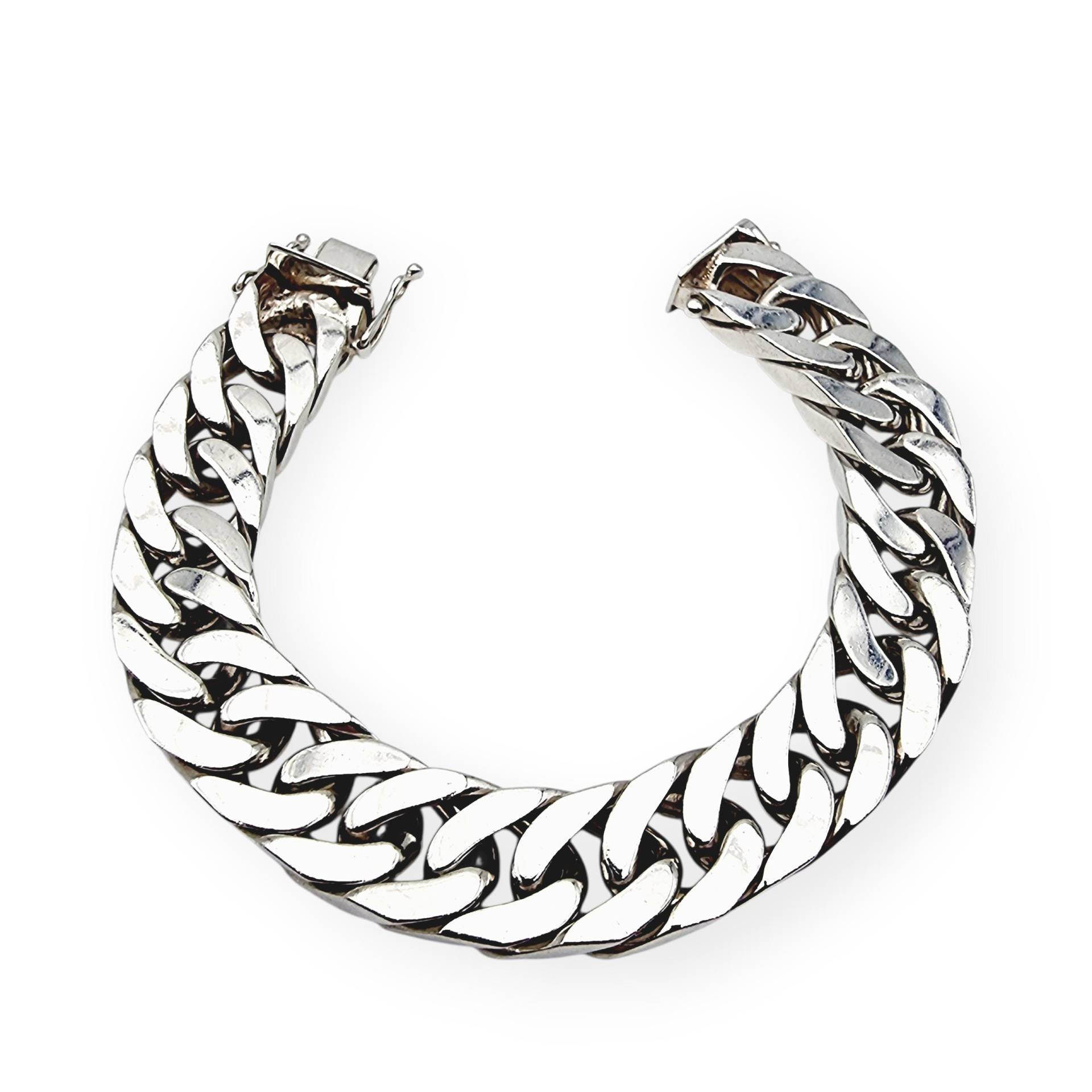 Vintage Heavy Sterling Silver Curb Link Bracelet - 86G, 19cm, Wide 14mm, Bold Cuban Chain, Men's Solid Jewelry von detaschmuck